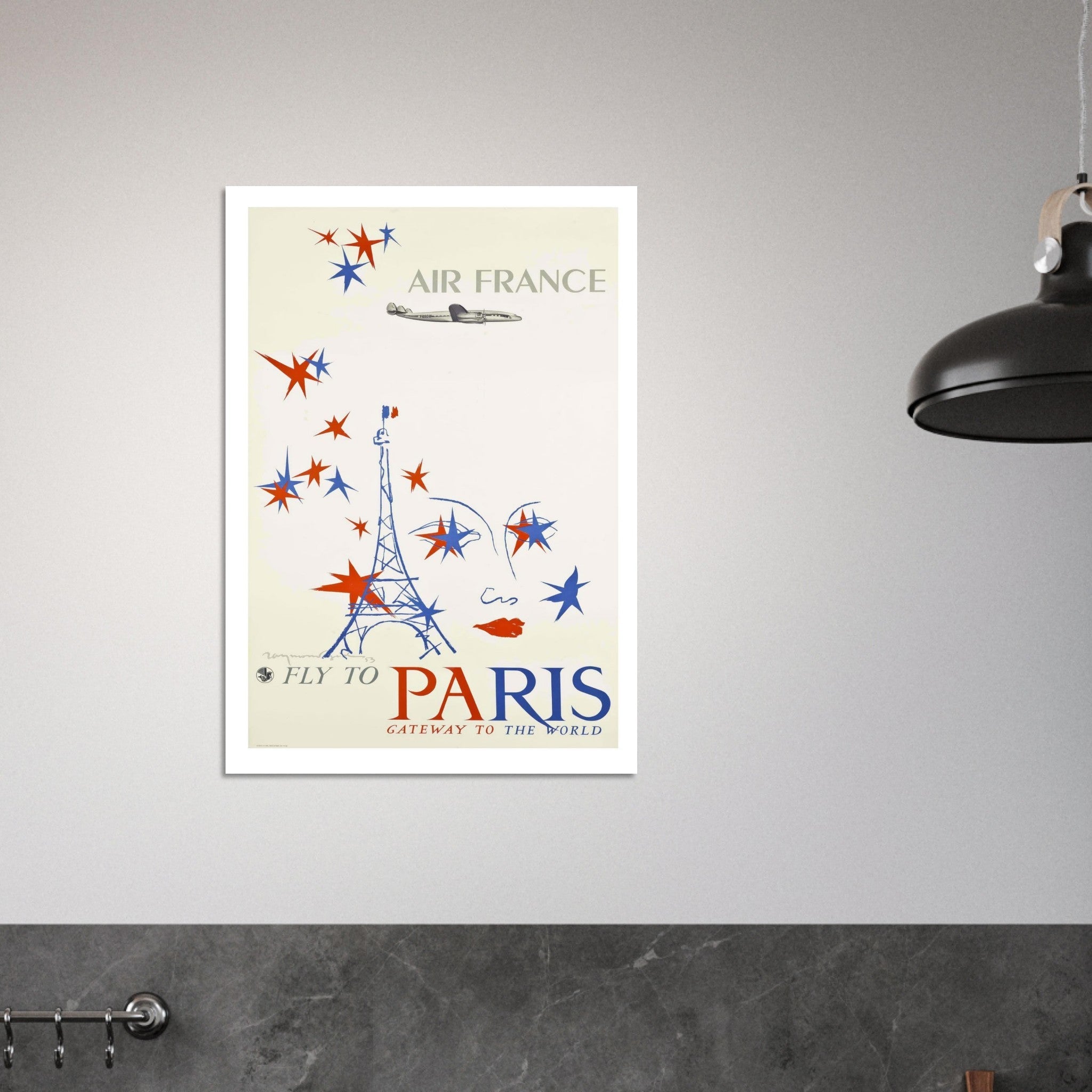 Air France 'Fly to Paris: Gateway to the World' Vintage Poster (Savignac Style) - Transit Art