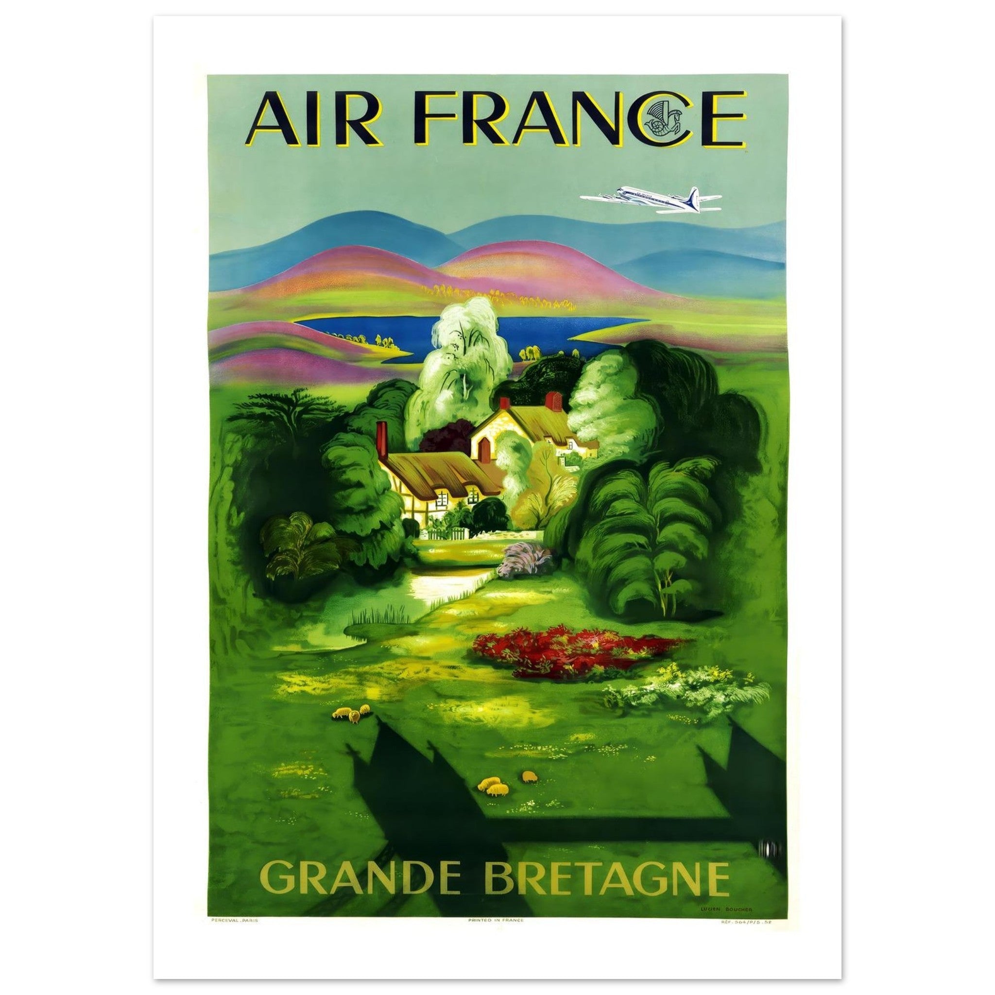 Air France Grande Bretagne Pastoral Countryside Travel Poster - Transit Art