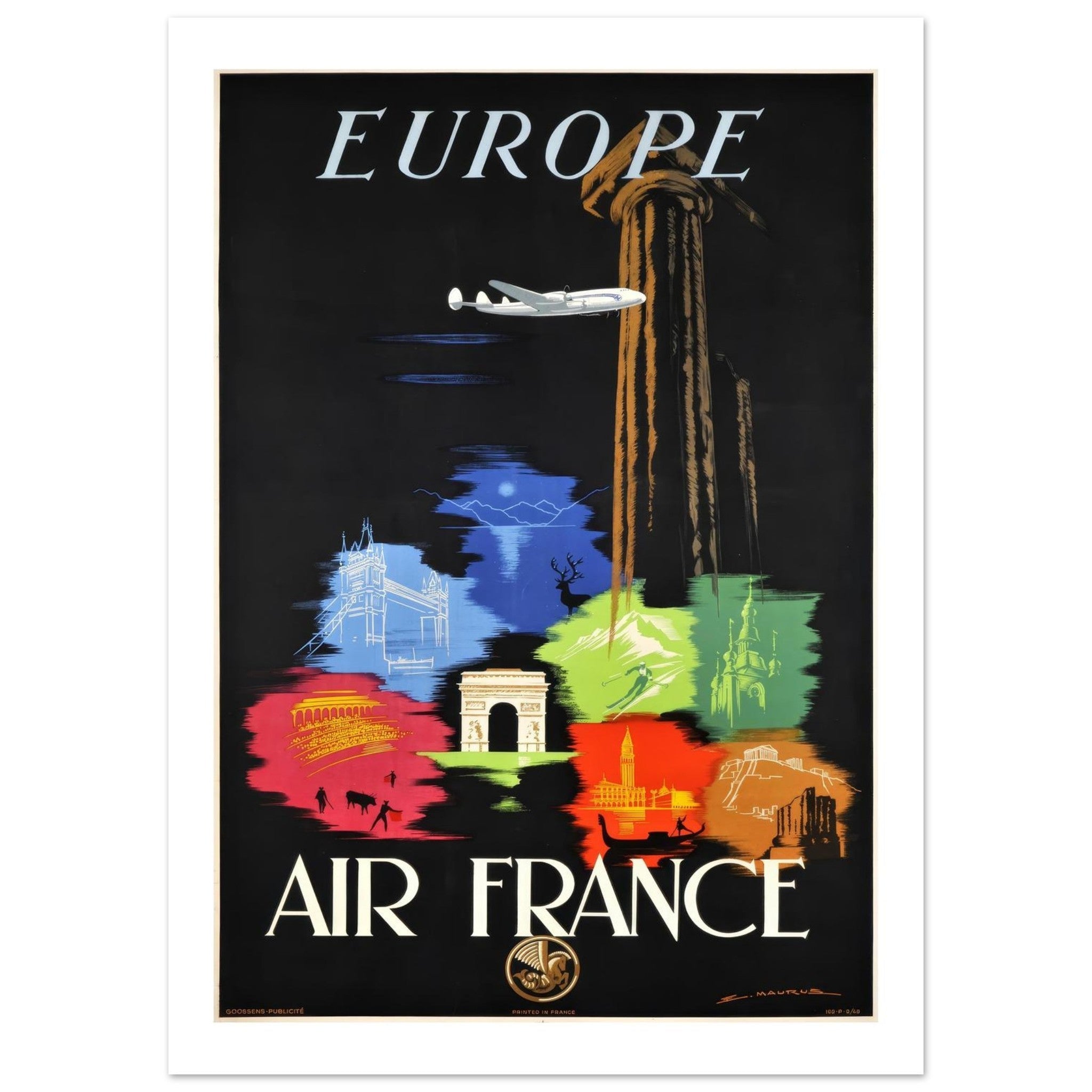 Air France: Iconic European Destinations Vintage Poster (Mauro) - Transit Art
