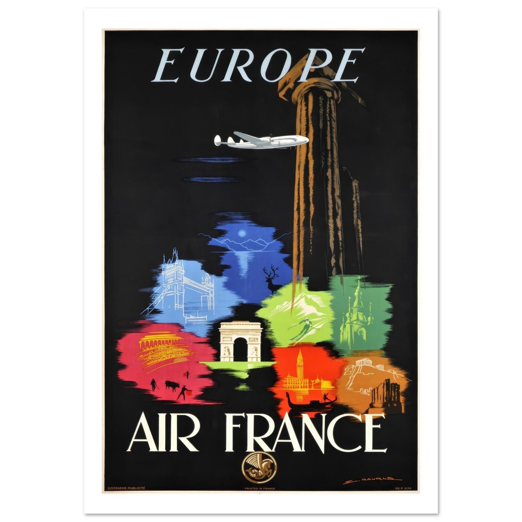 Air France: Iconic European Destinations Vintage Poster (Mauro) - Transit Art