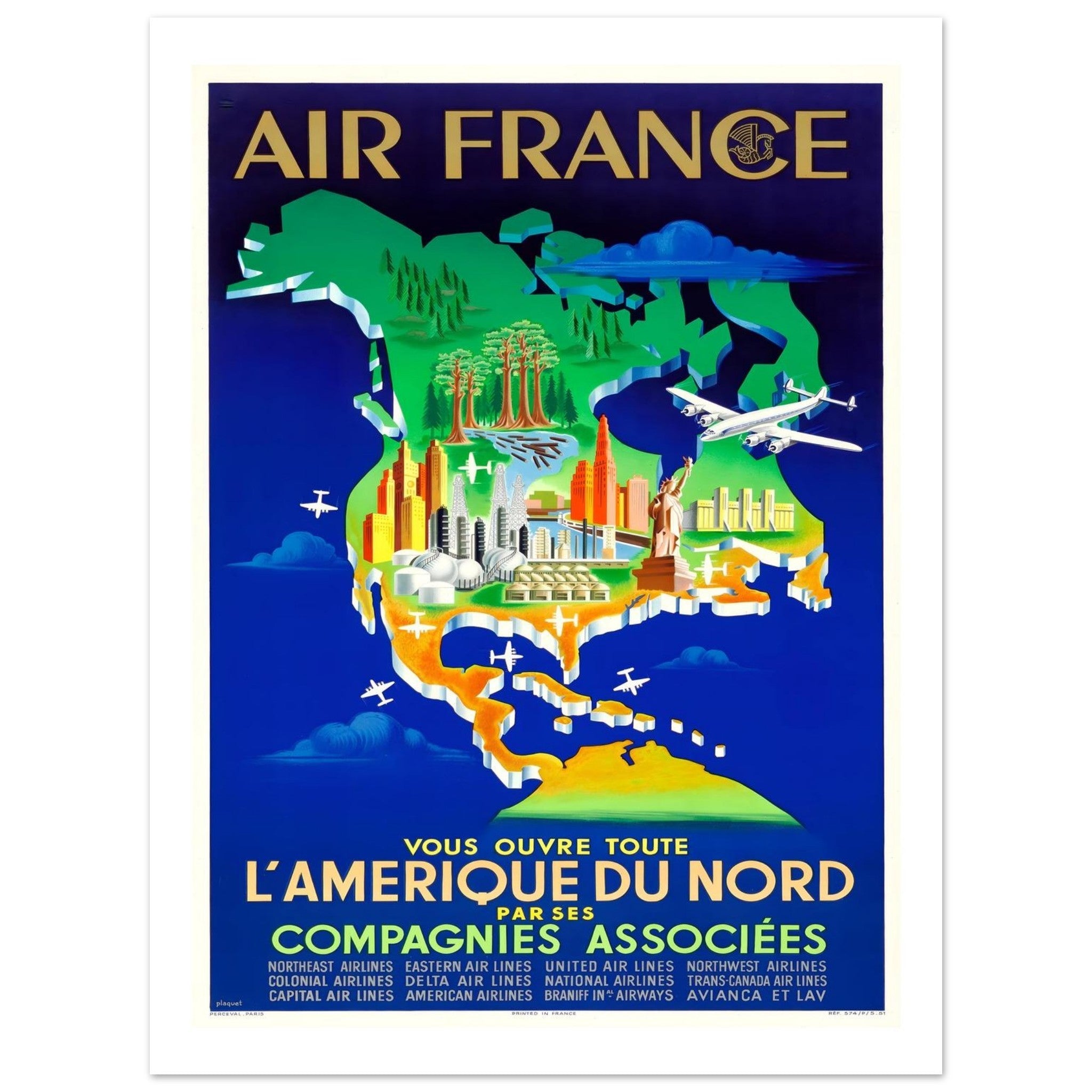 Air France North America Associated Companies Travel Poster - Transit Art