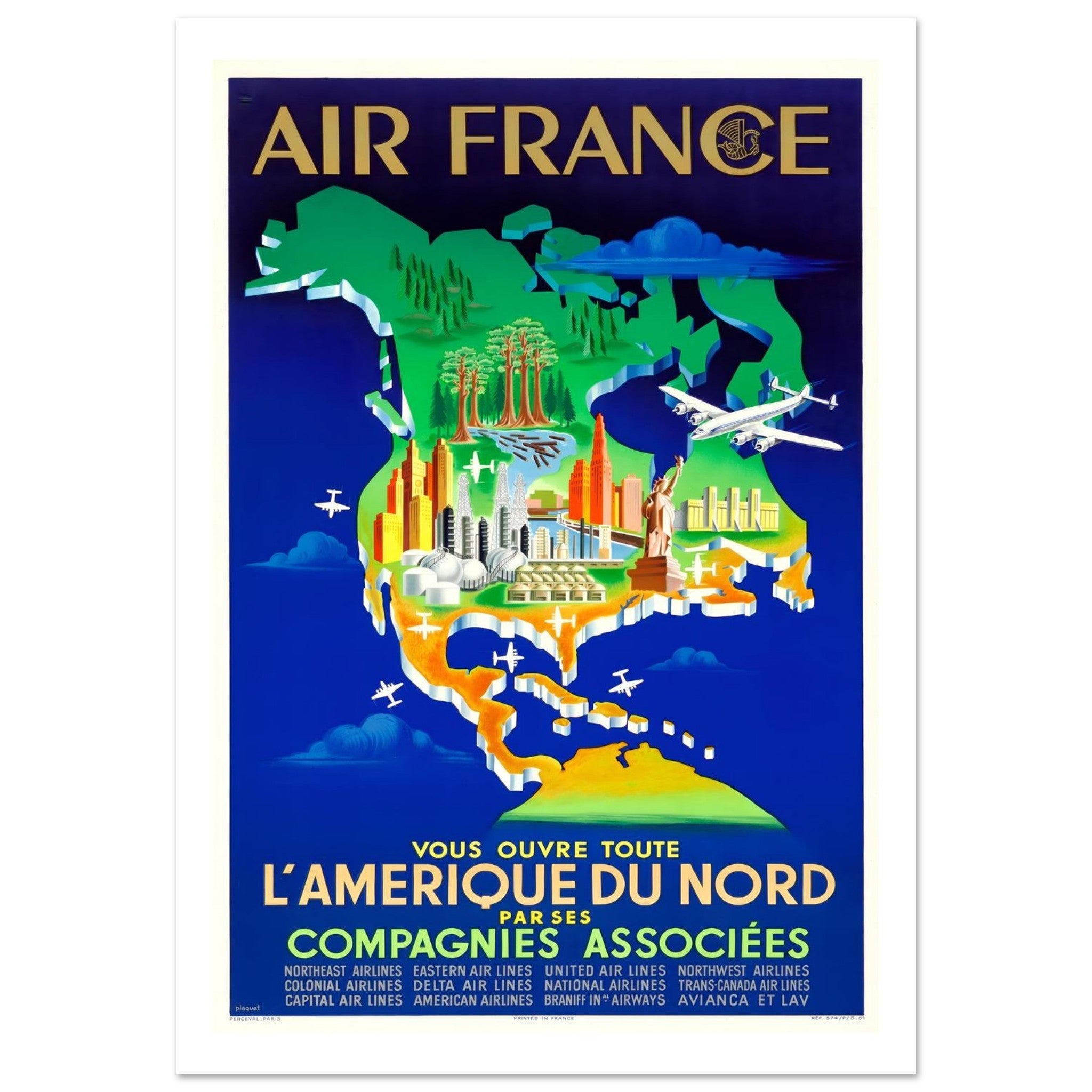 Air France North America Associated Companies Travel Poster - Transit Art