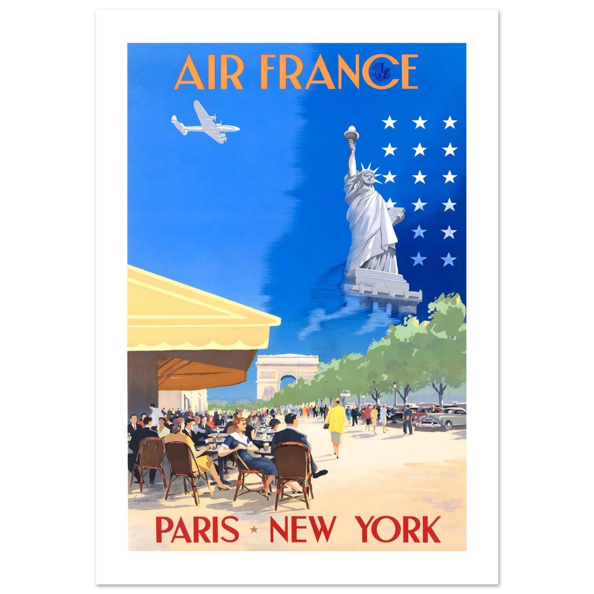 Air France Paris - New York Champs - Élysées Travel Poster - Transit Art