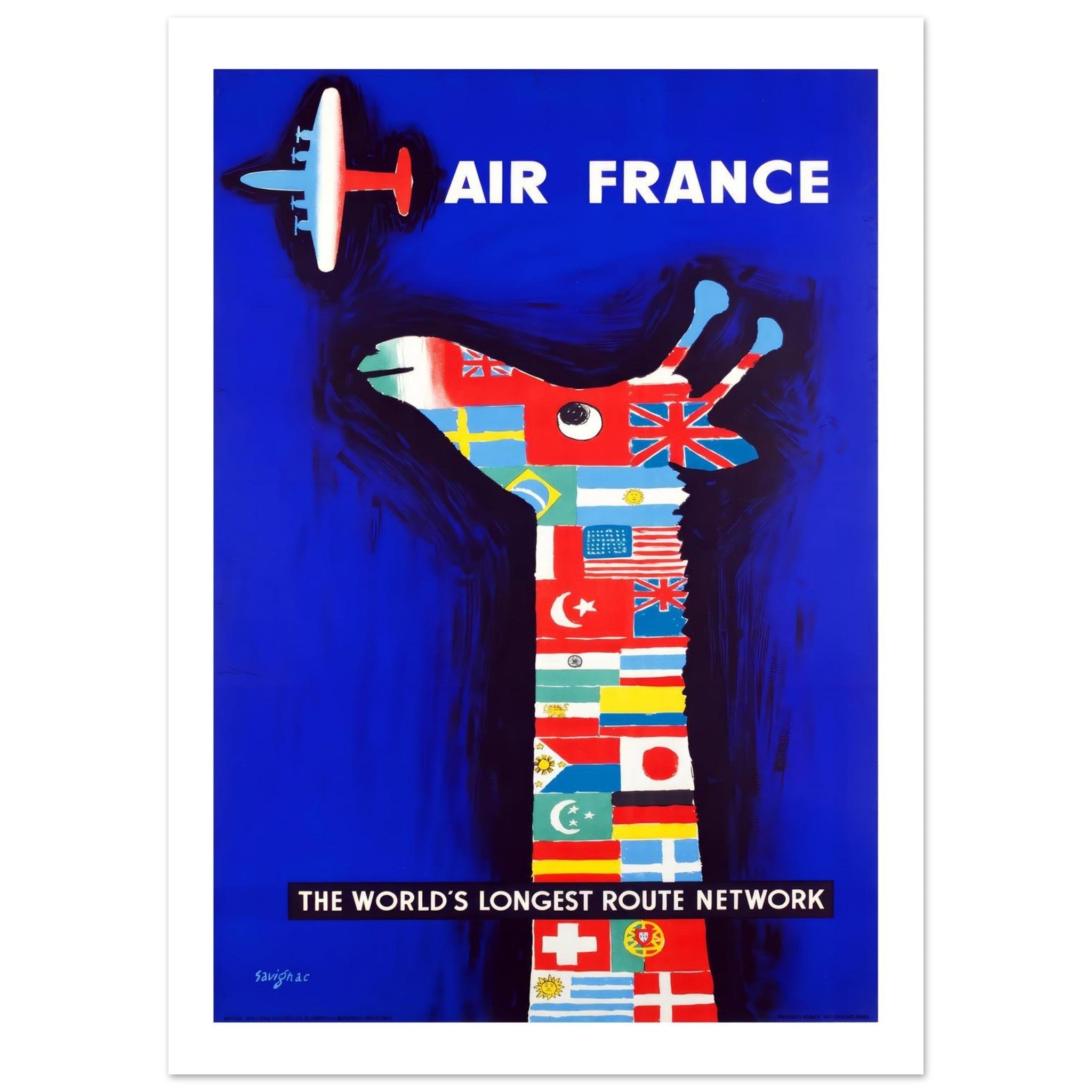 Air France World's Longest Route Network Giraffe Poster - Transit Art