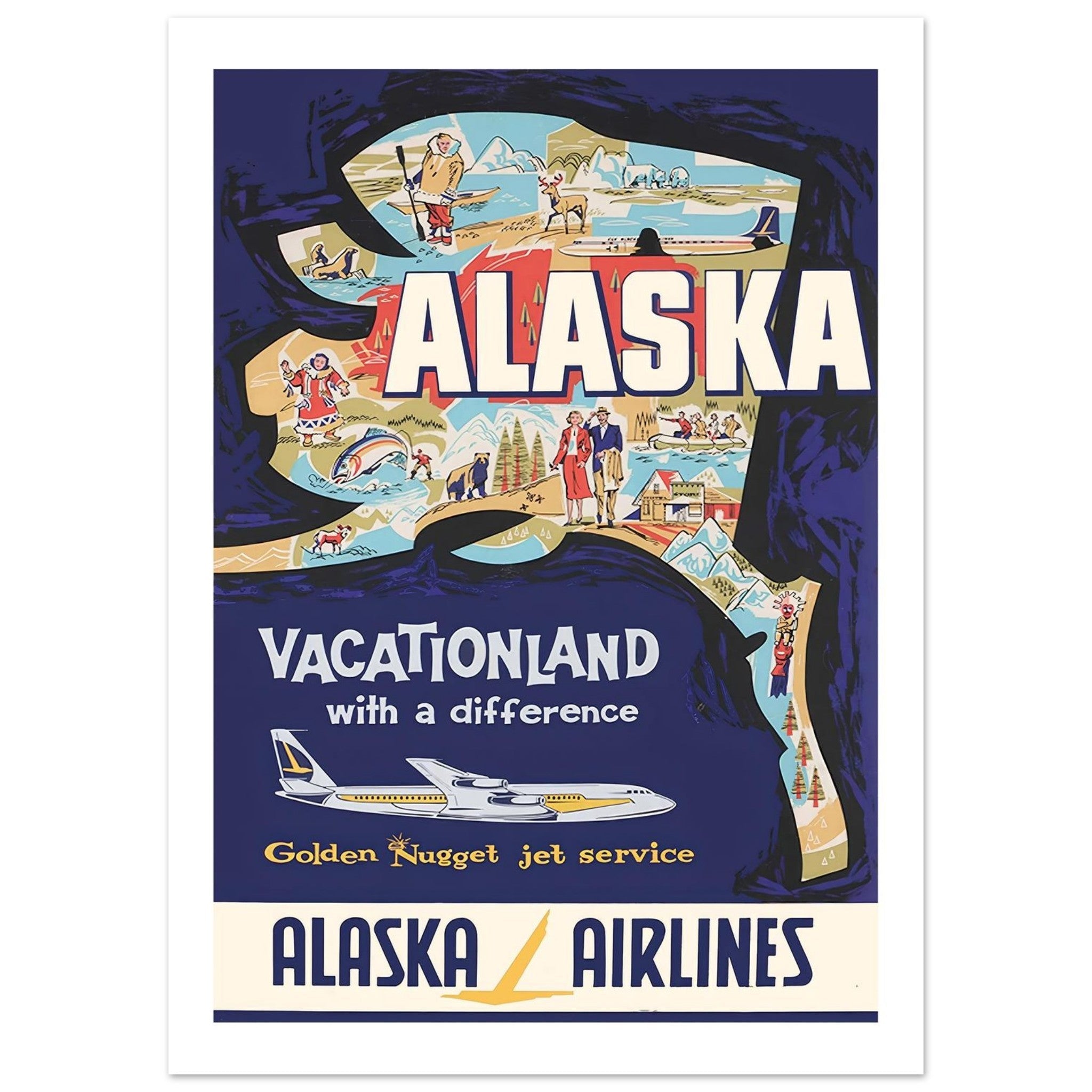 Alaska Airlines Golden Nugget Jet Service To Vacationland - Transit Art