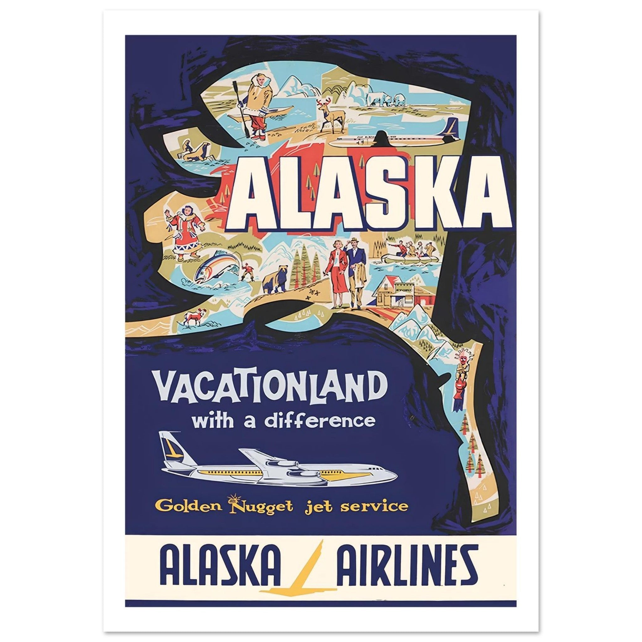 Alaska Airlines Golden Nugget Jet Service To Vacationland - Transit Art