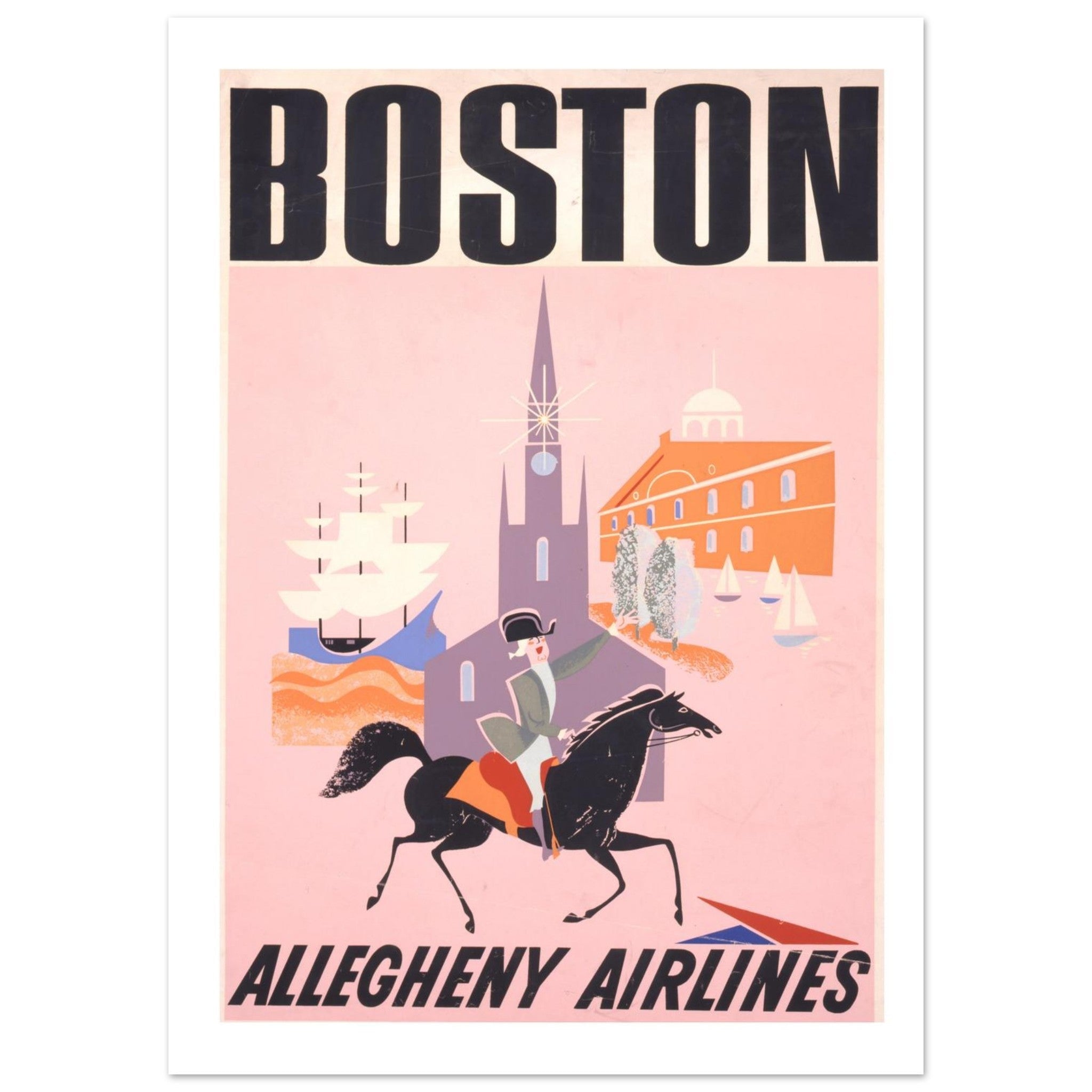 Allegheny Airlines Boston Poster Featuring Paul Revere's Ride - Transit Art