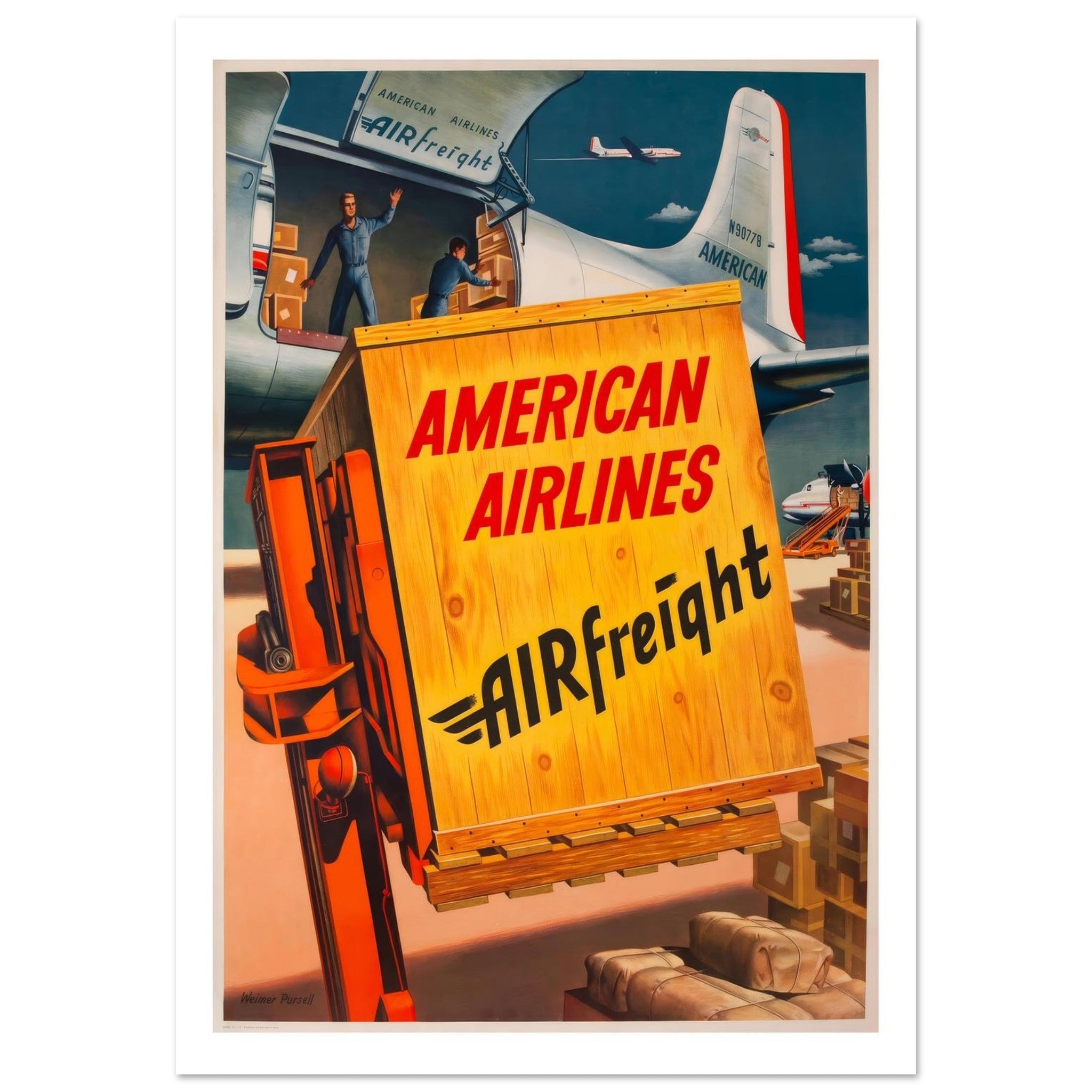 American Airlines Airfreight Poster Featuring Efficient Cargo Loading - Transit Art