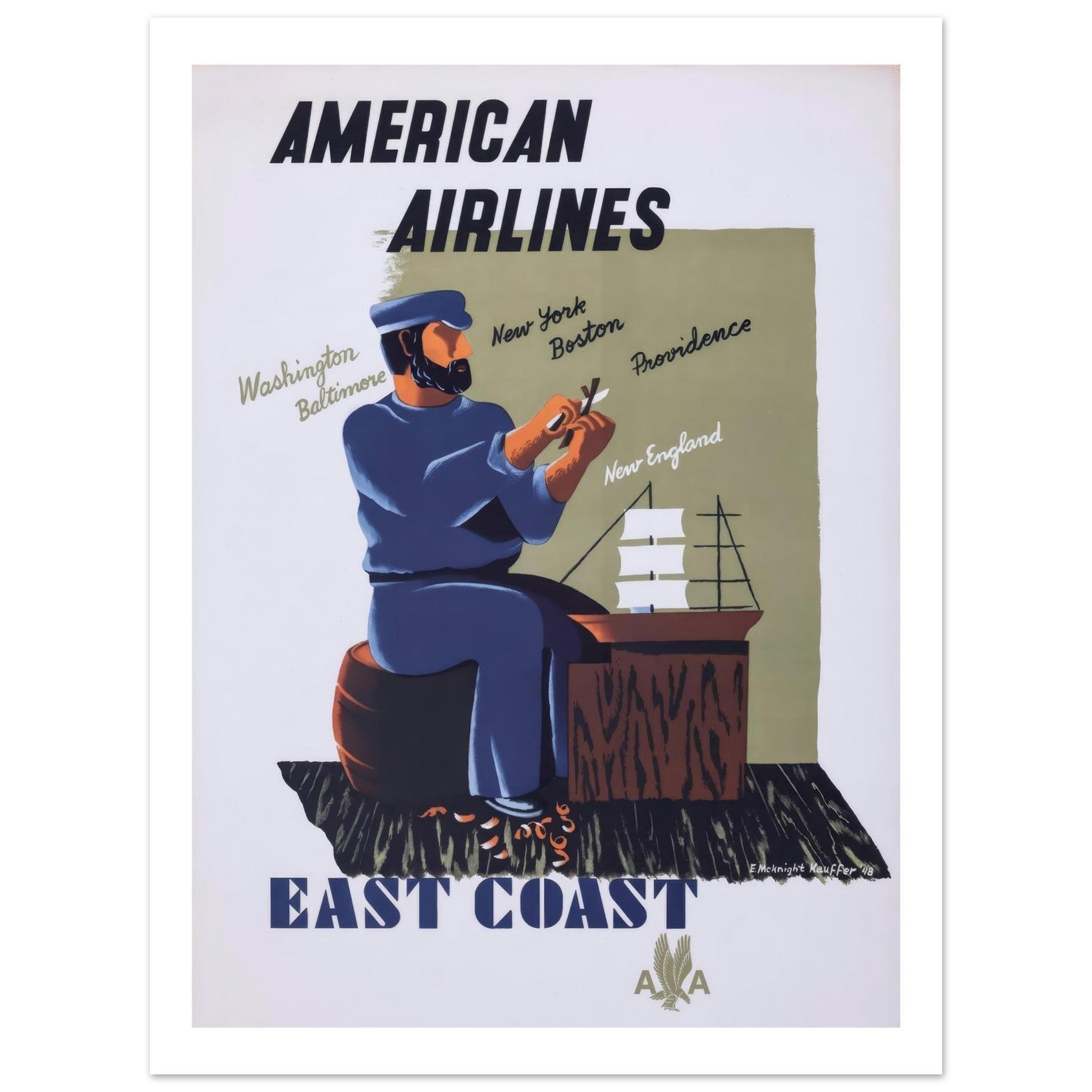 American Airlines East Coast Heritage Wood Carver Poster - Transit Art