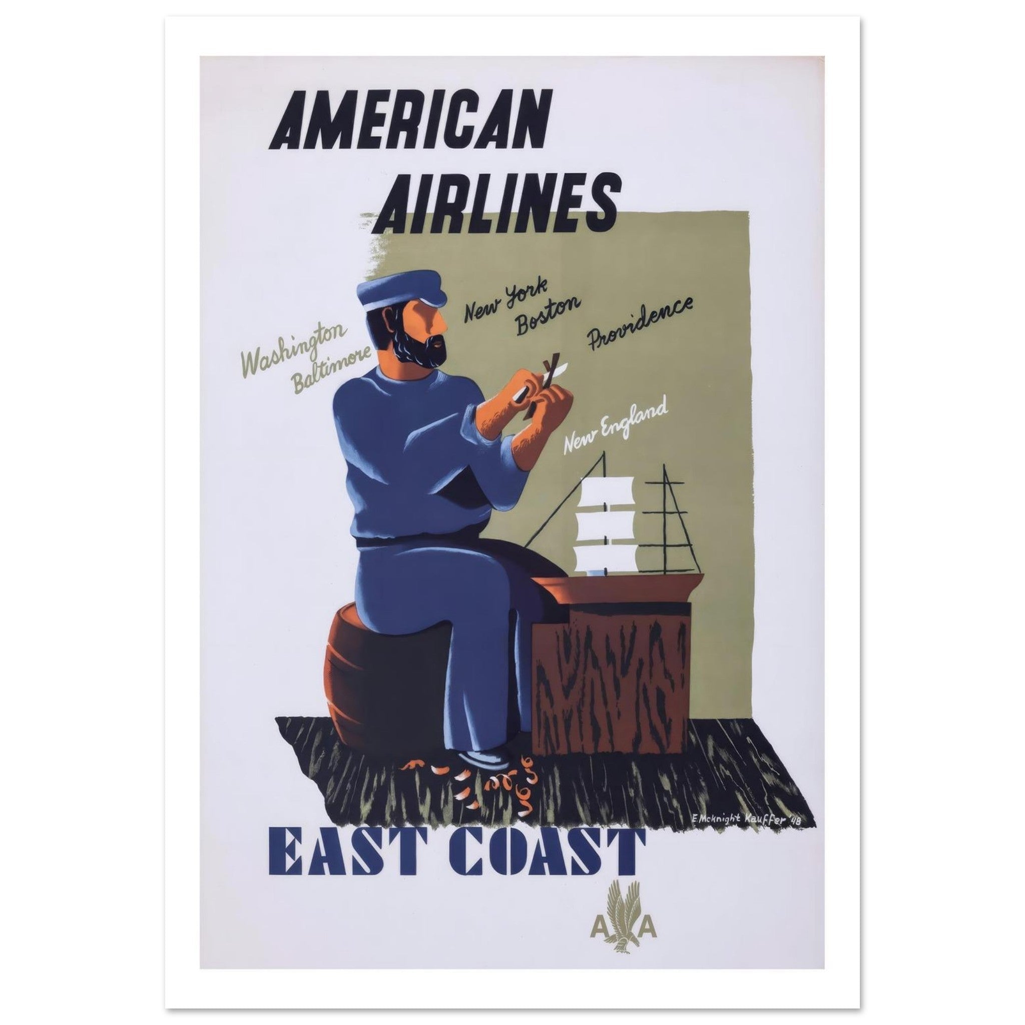 American Airlines East Coast Heritage Wood Carver Poster - Transit Art