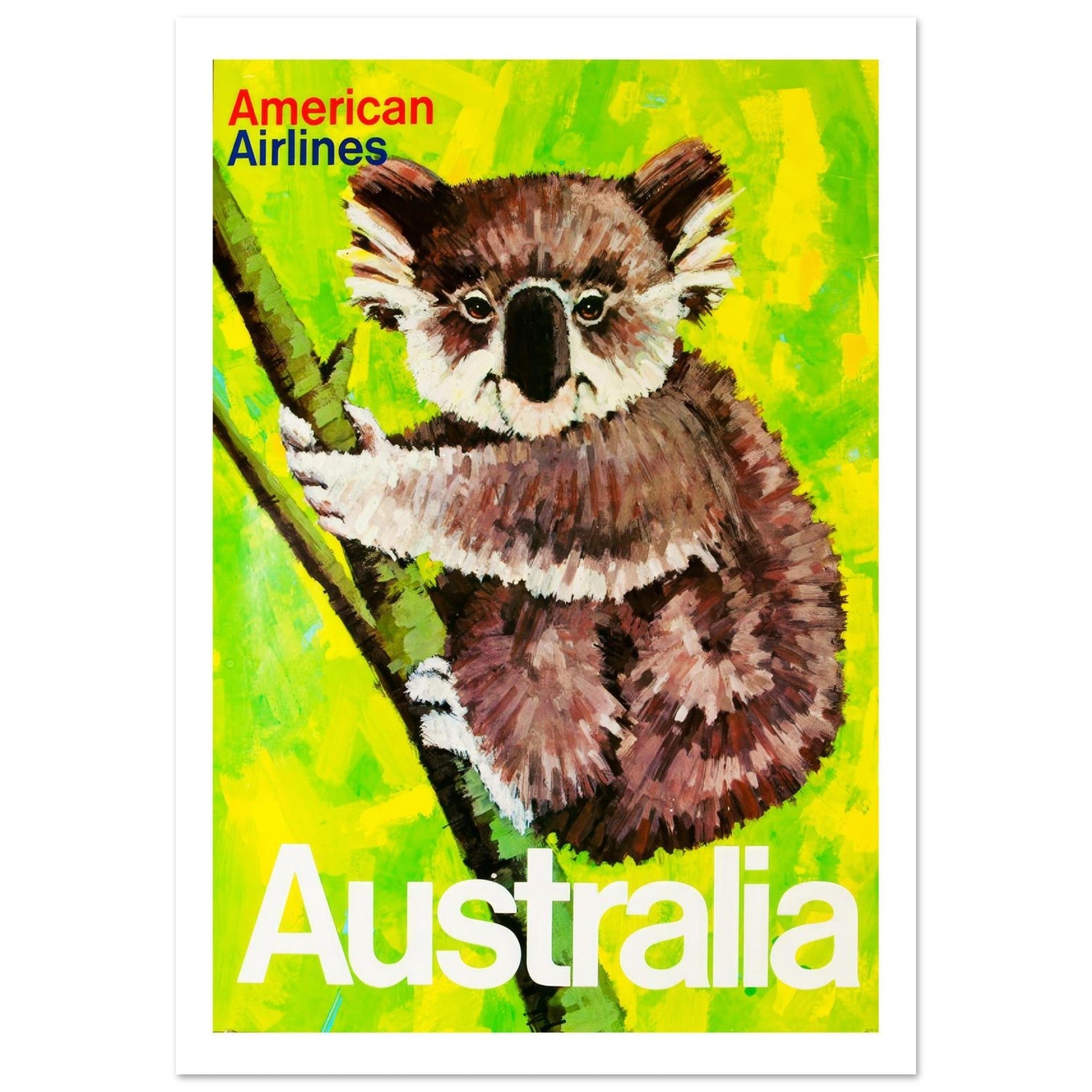 American Airlines Poster Highlighting Australia's Iconic Koala Wildlife - Transit Art
