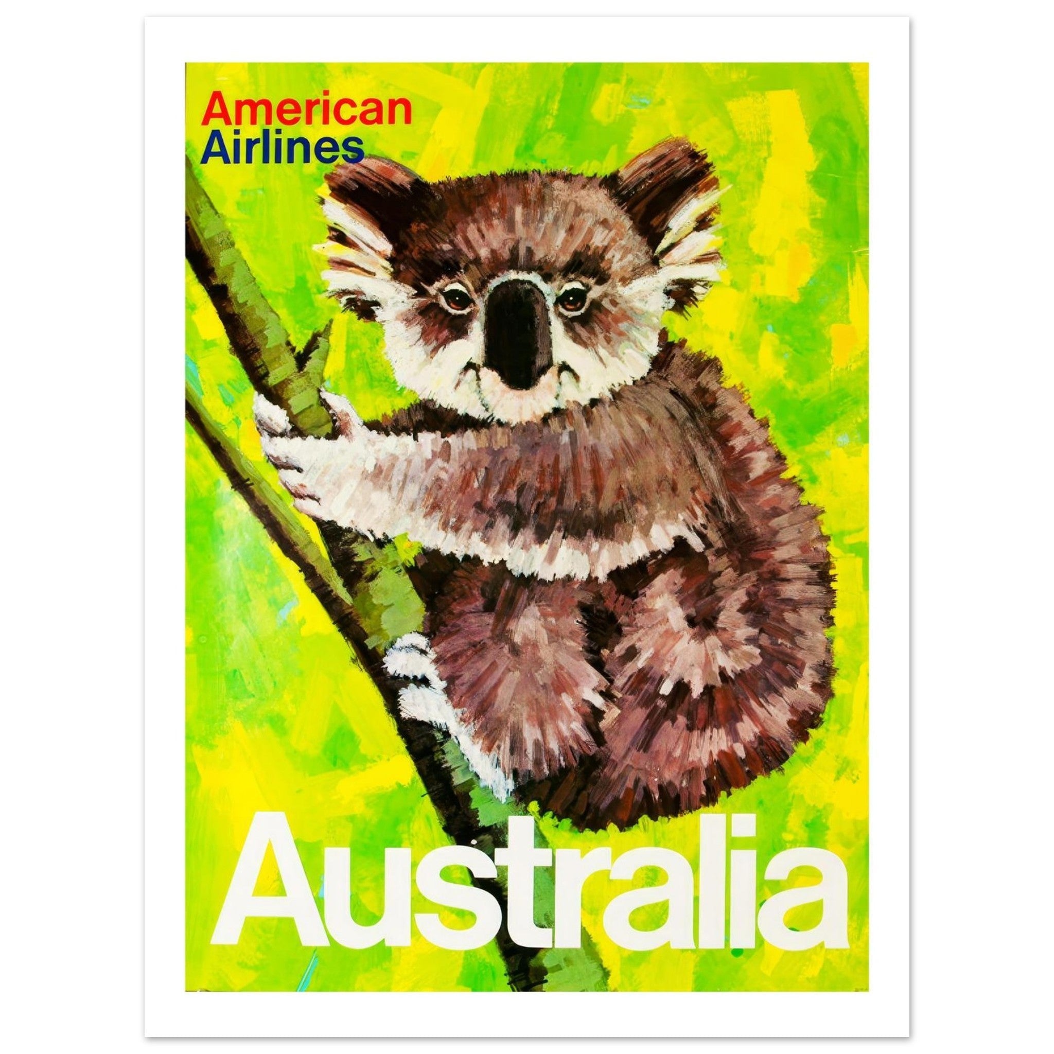 American Airlines Poster Highlighting Australia's Iconic Koala Wildlife - Transit Art