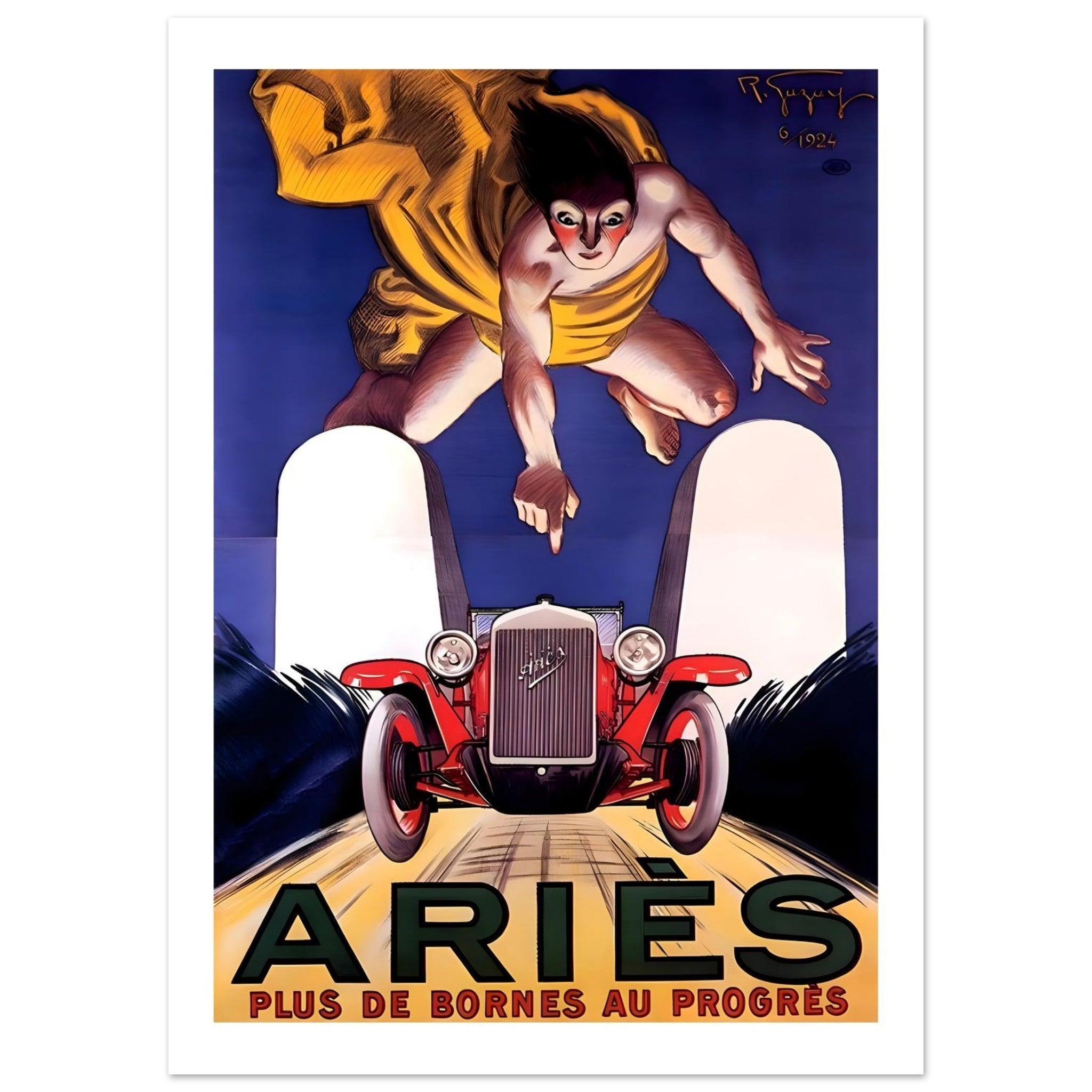 Aries “Plus de Bornes au Progrès” Vintage Car Poster - Transit Art