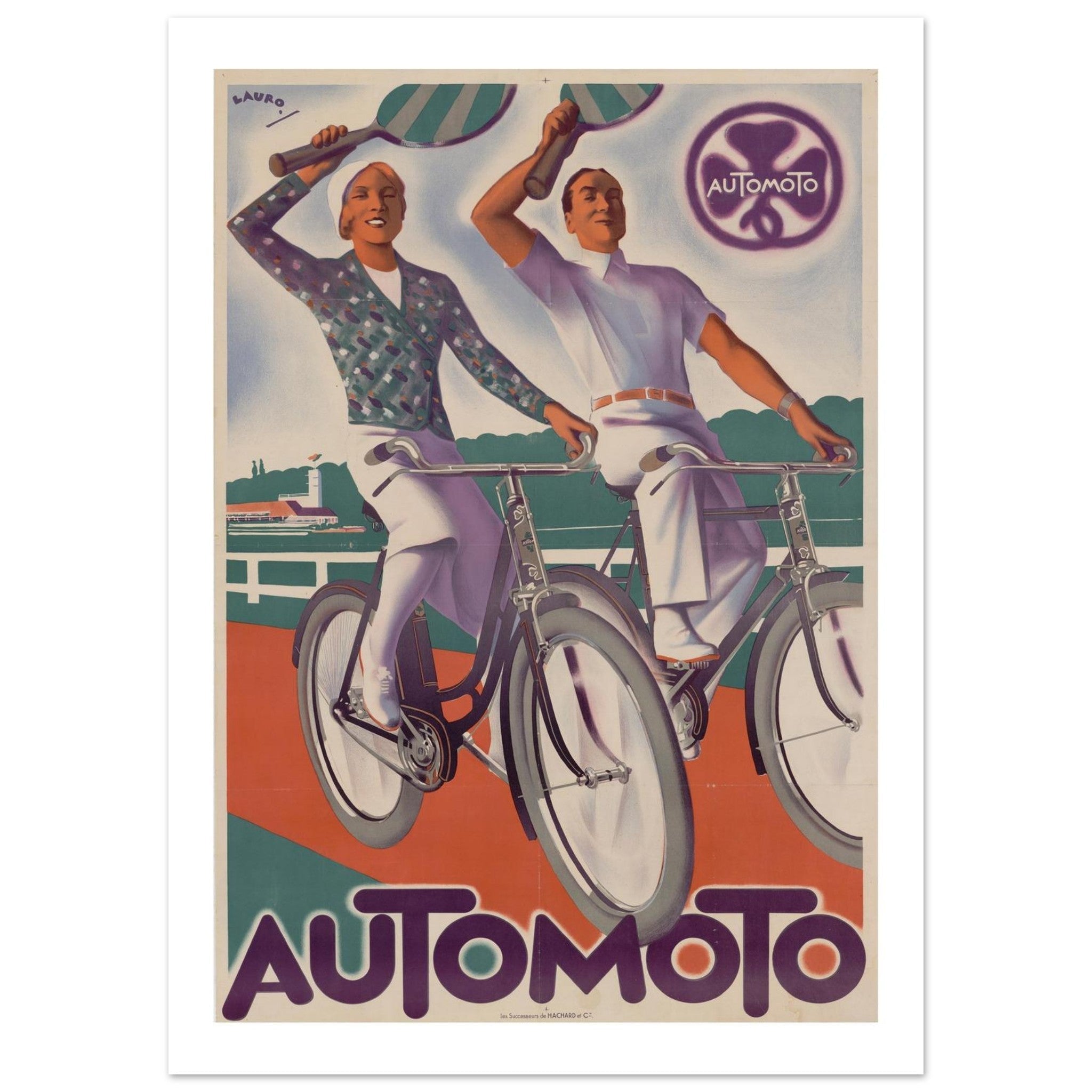 Art Deco Automoto Vintage French Poster: Cycling and Tennis Leisure - Transit Art