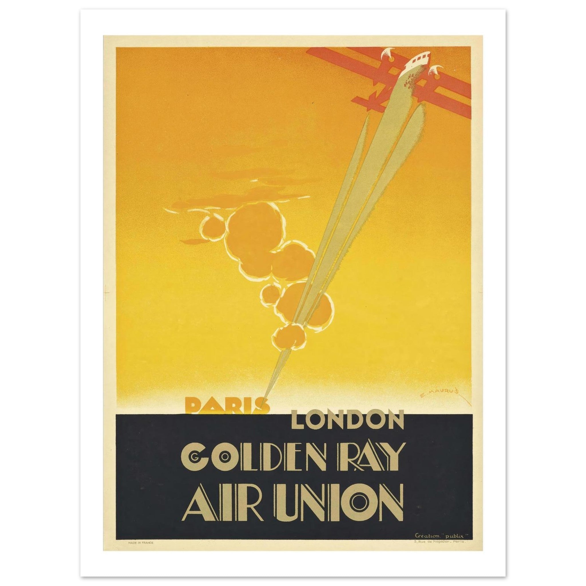 Art Deco Aviation Poster - Golden Ray Air Union - Transit Art