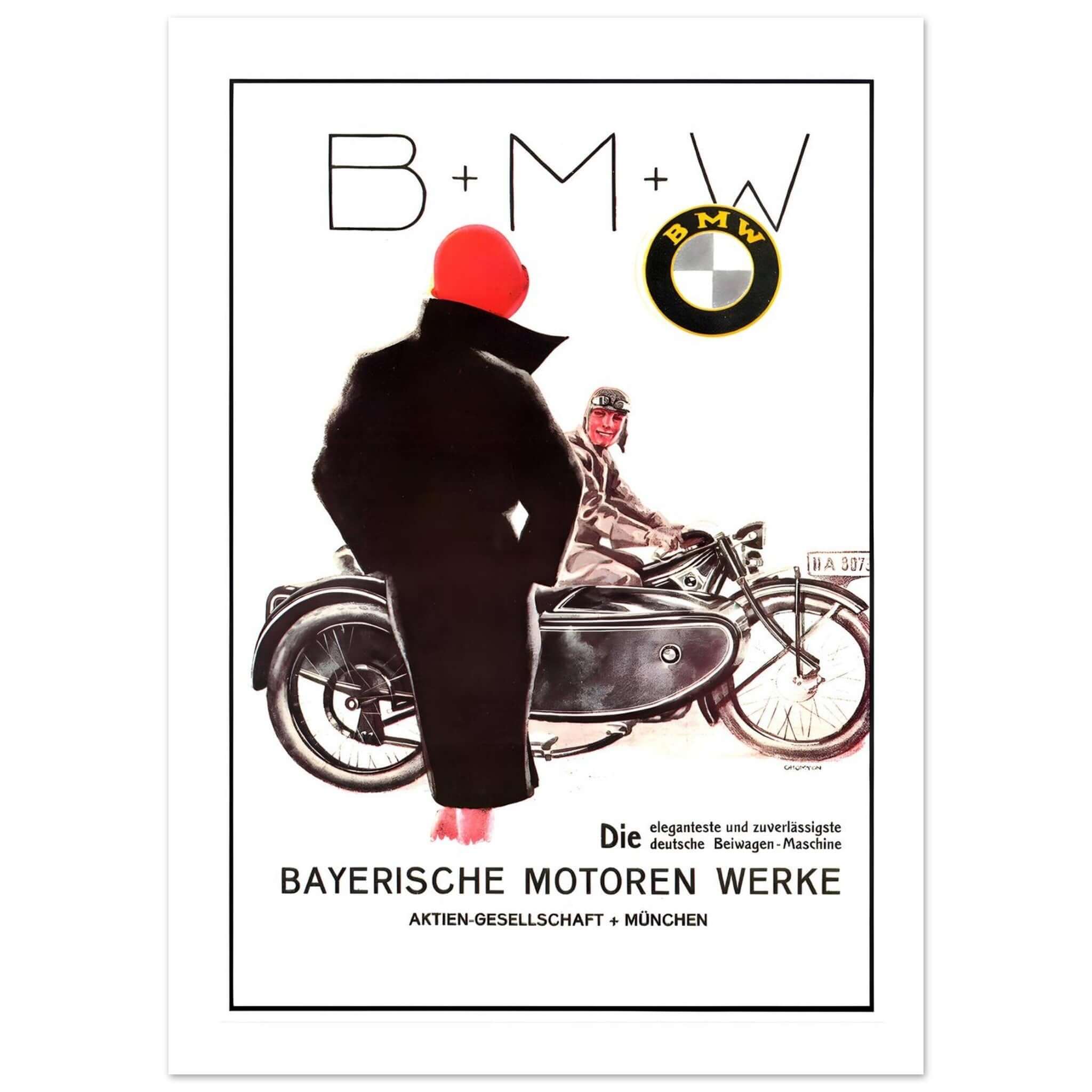 Classic BMW Sidecar Motorcycle Advertisement Poster - Transit Art