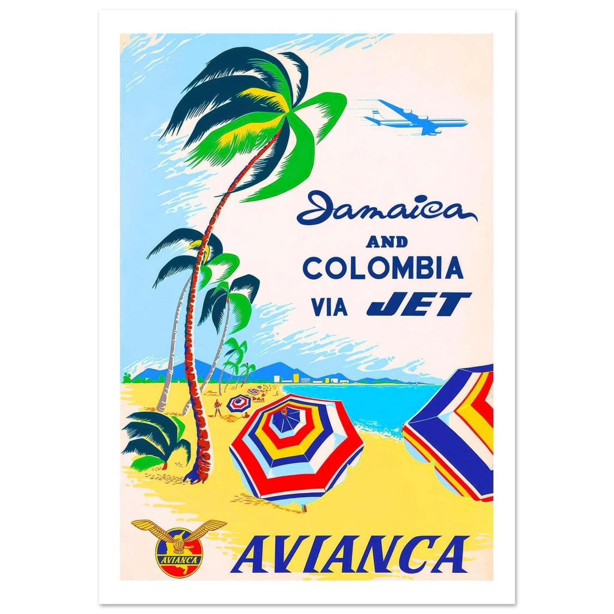 Colorful Vintage Avianca Poster For Jamaica And Colombia - Transit Art