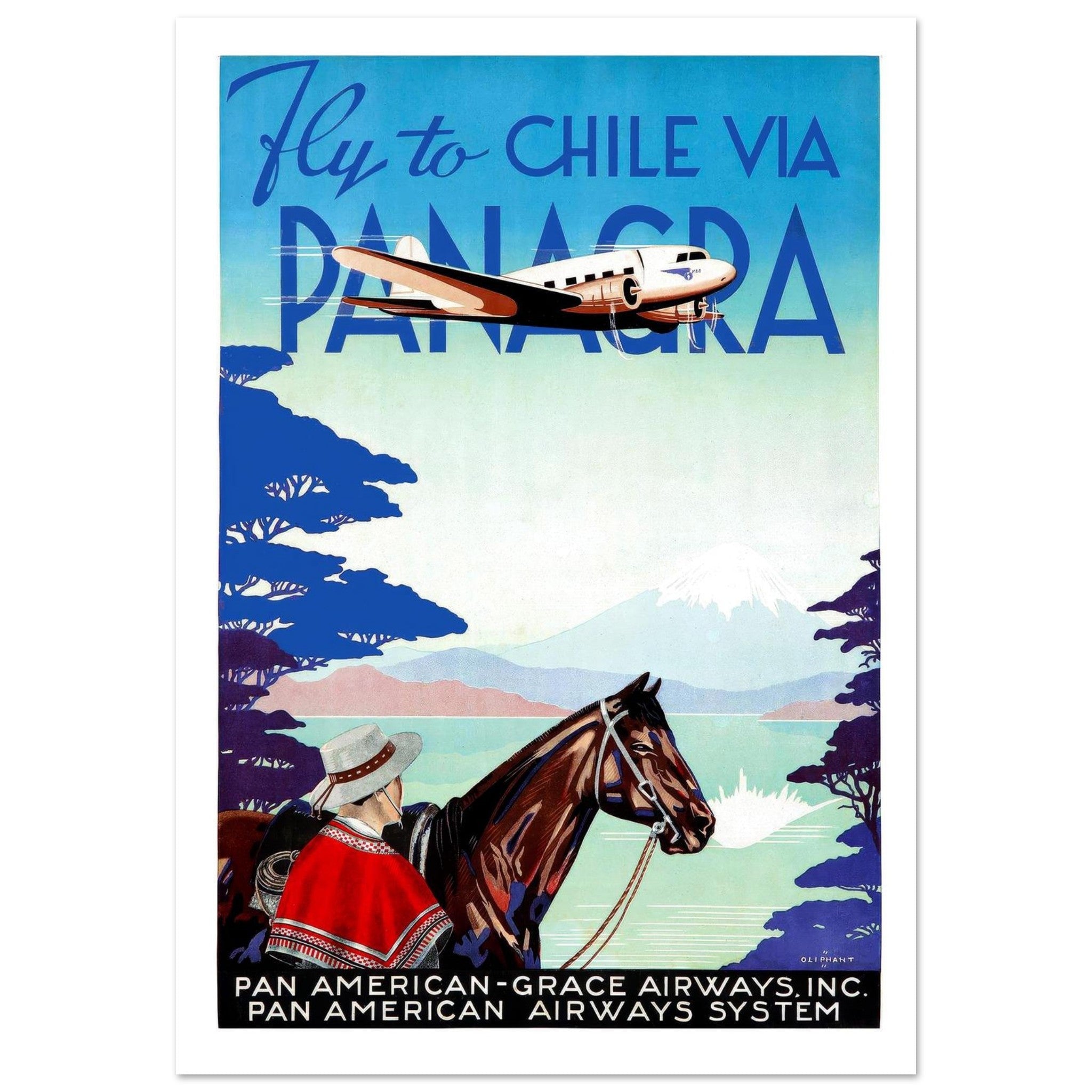Fly to Chile via Panagra Vintage Travel Poster - Transit Art