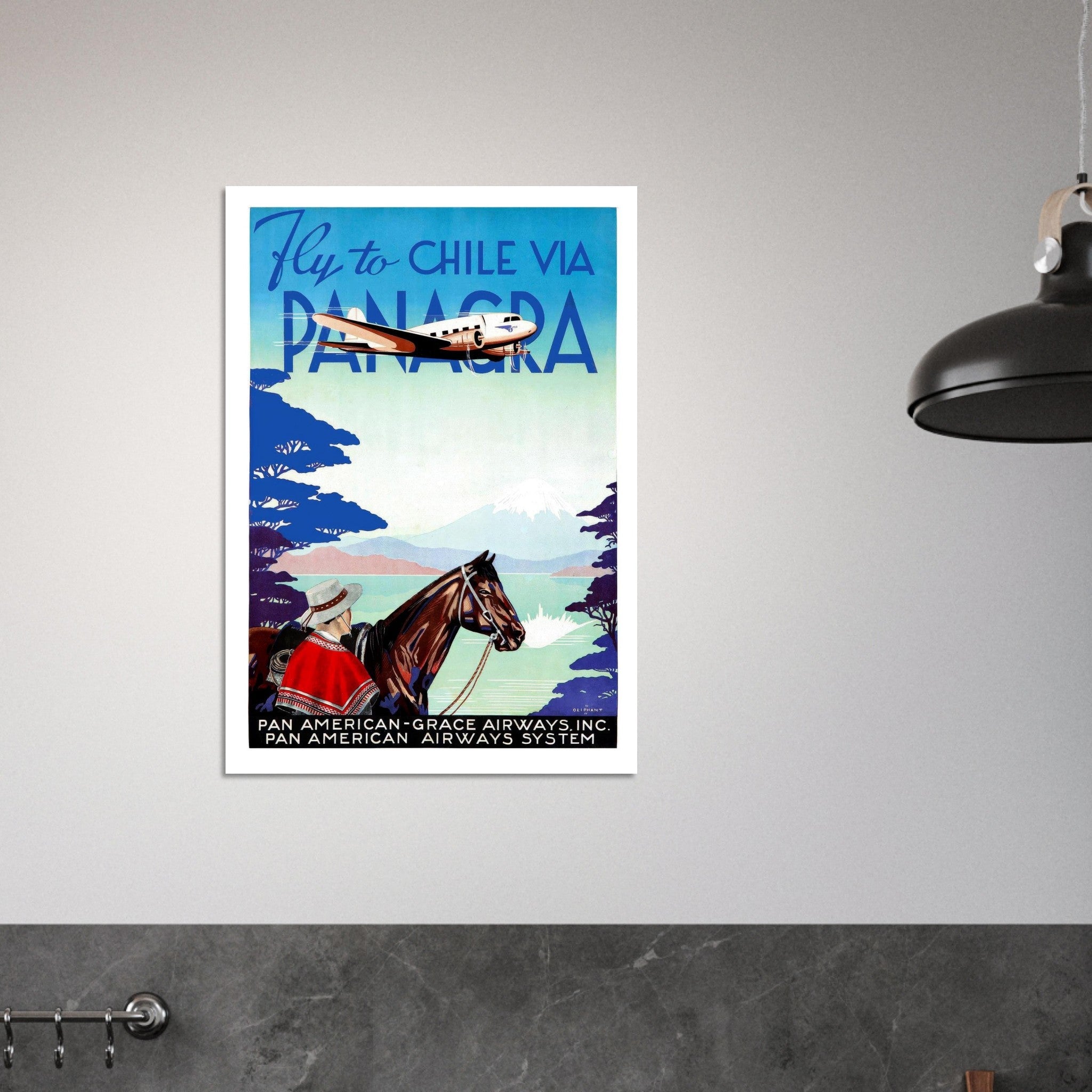 Fly to Chile via Panagra Vintage Travel Poster - Transit Art