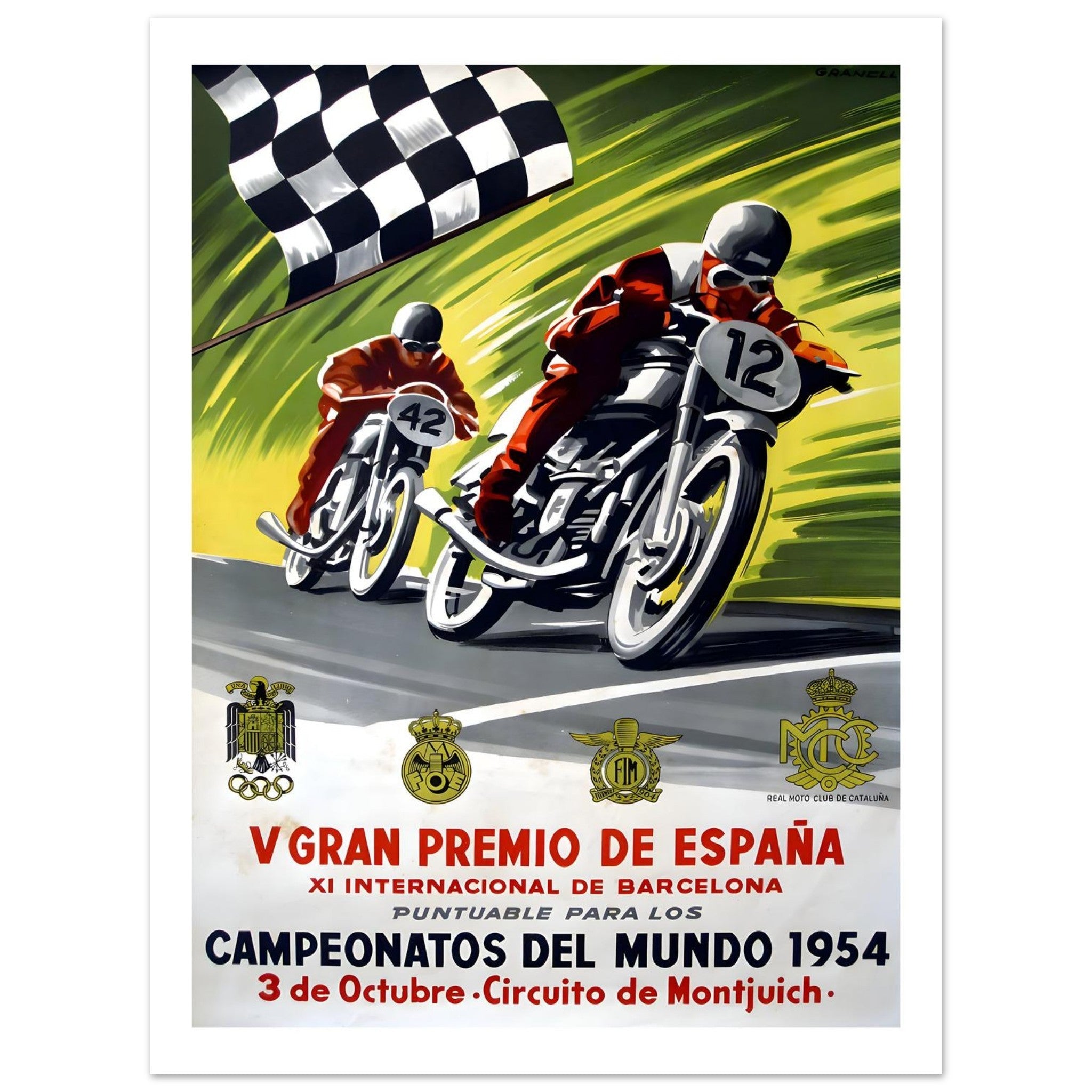 Gran Premio de España 1954 Motorcycle Race Poster - Transit Art