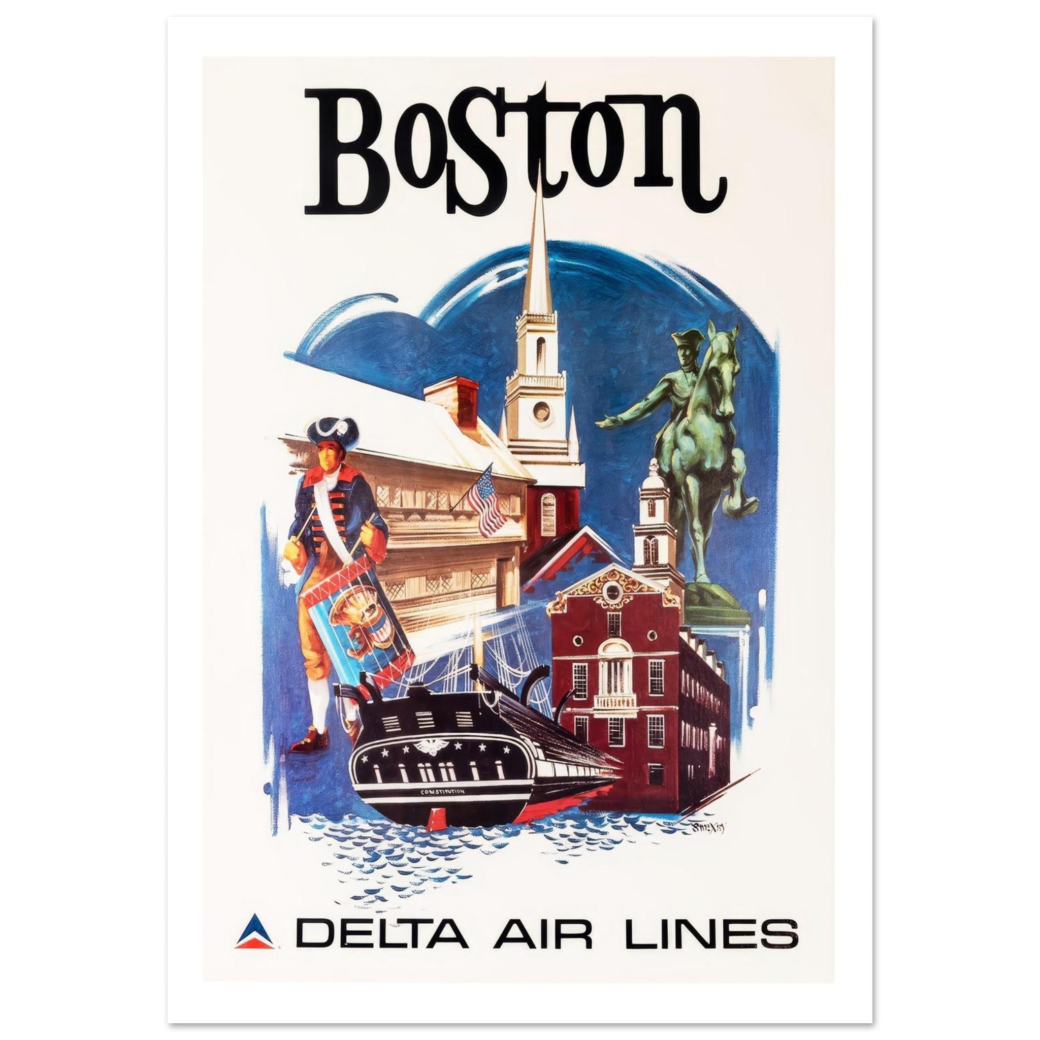 Historic Delta Air Lines Boston Revolutionary Heritage Poster - Transit Art
