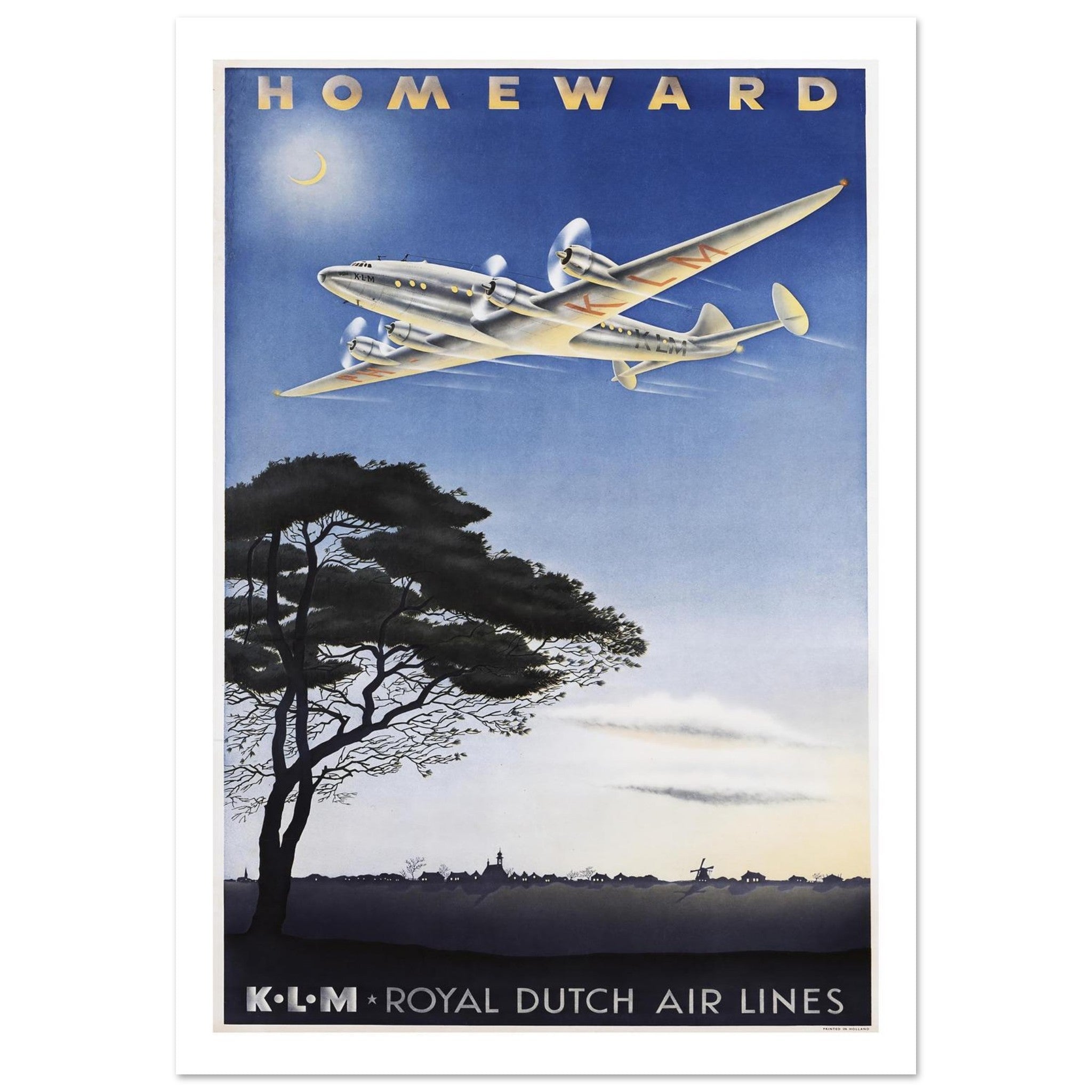 KLM Royal Dutch Airlines "Homeward" Vintage Poster - Transit Art