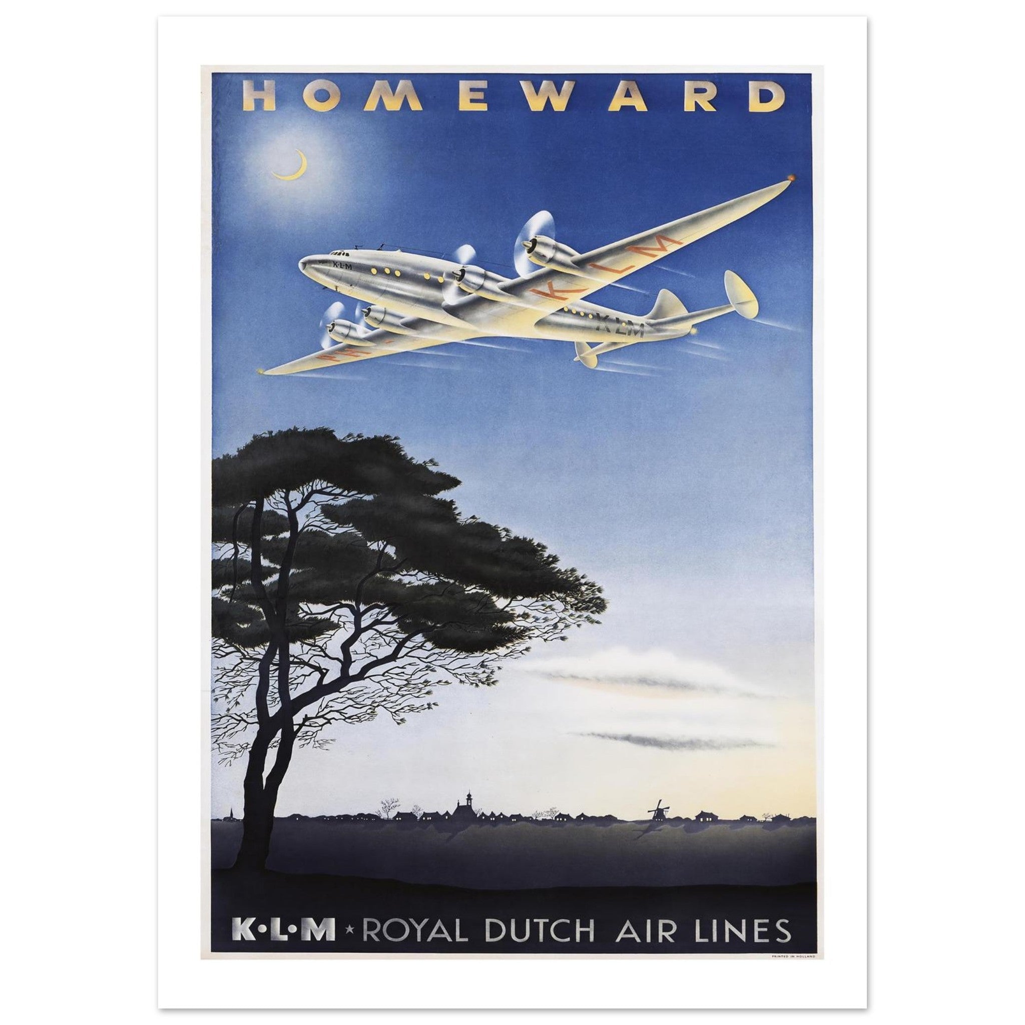 KLM Royal Dutch Airlines "Homeward" Vintage Poster - Transit Art