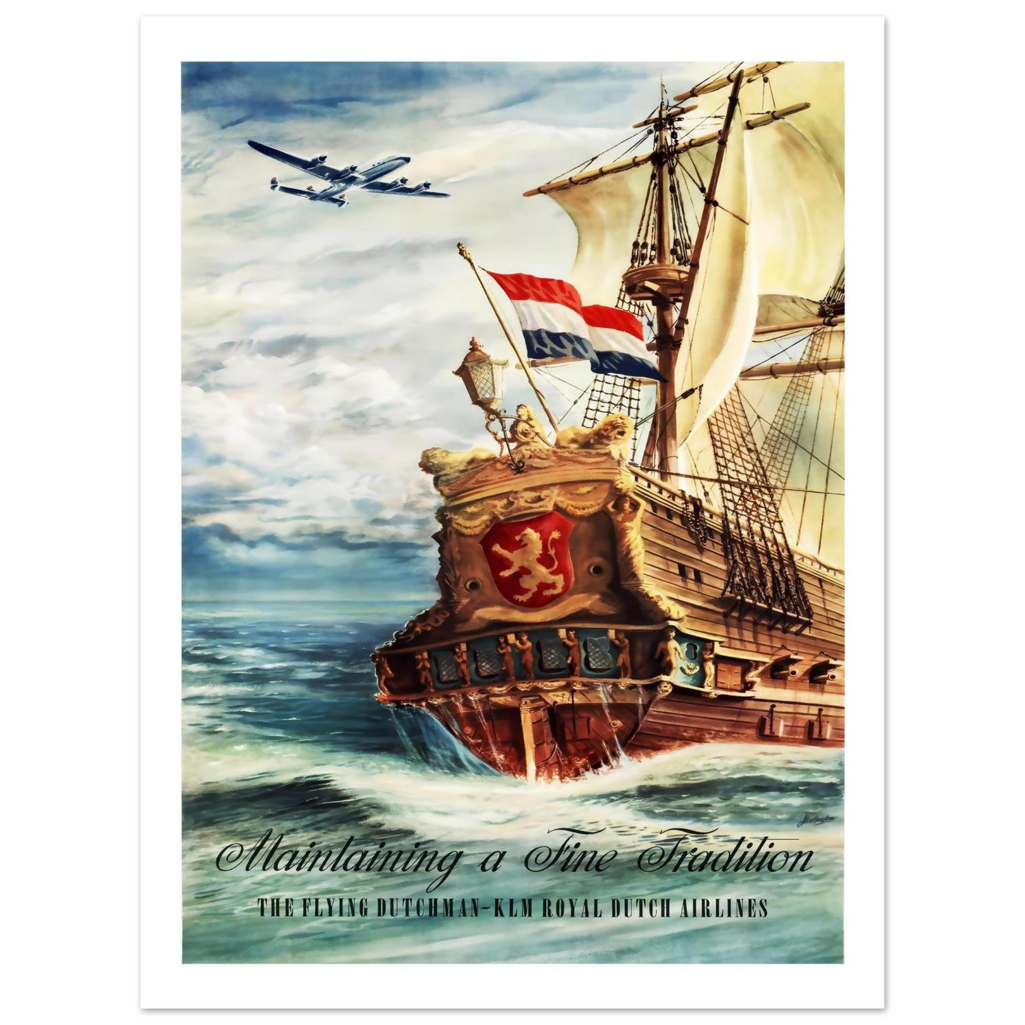 KLM Royal Dutch Airlines Poster: Maintaining a Fine Tradition - Transit Art
