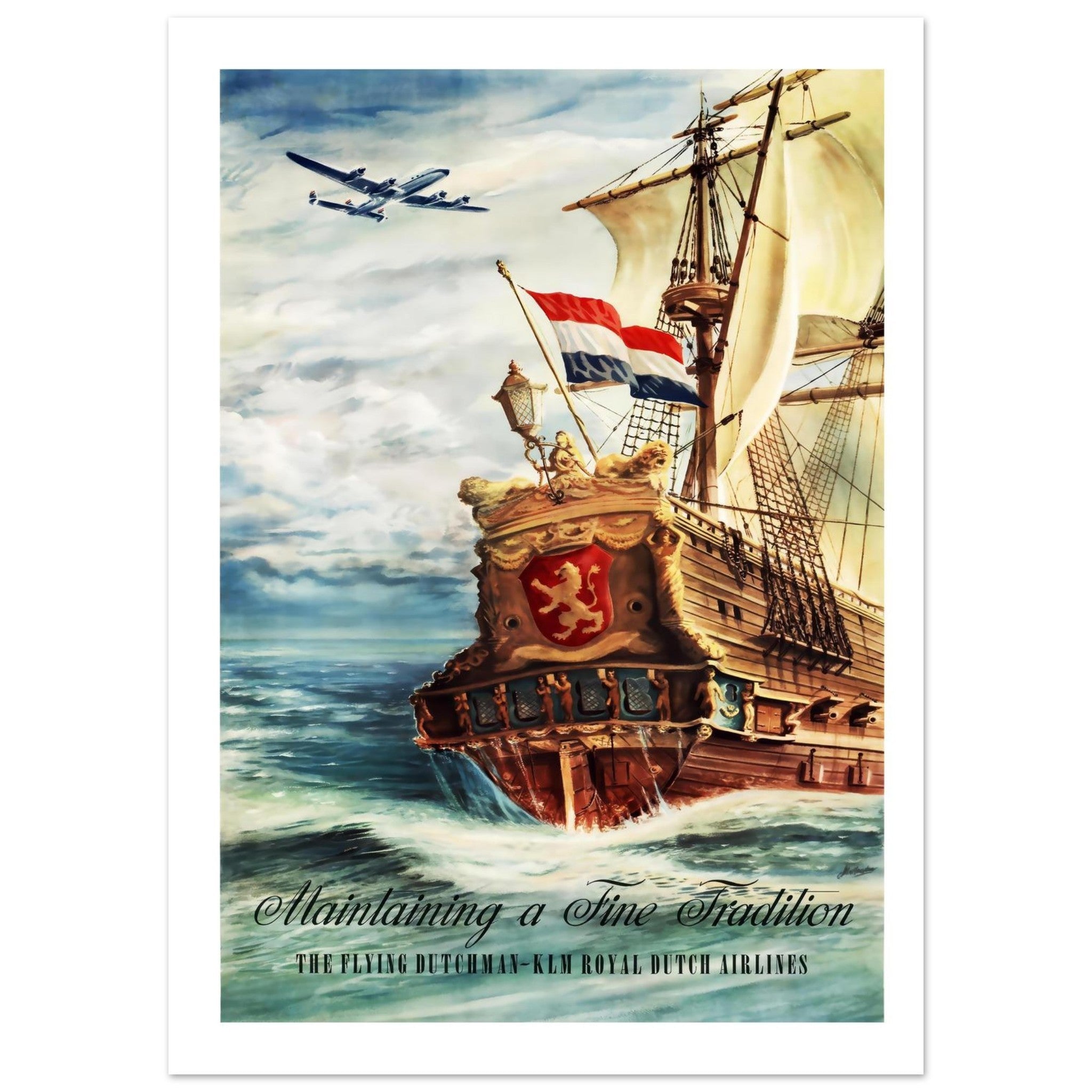 KLM Royal Dutch Airlines Poster: Maintaining a Fine Tradition - Transit Art