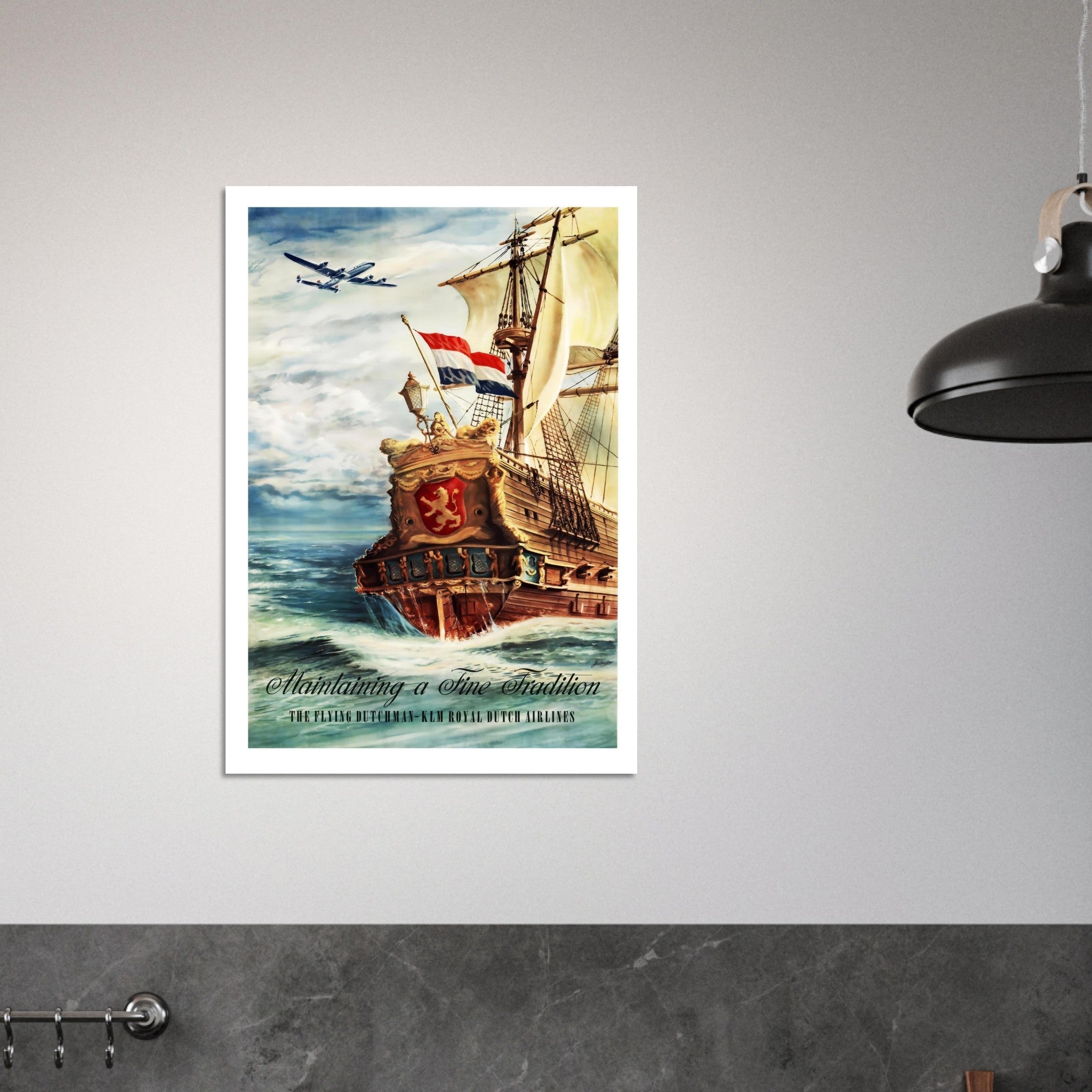 KLM Royal Dutch Airlines Poster: Maintaining a Fine Tradition - Transit Art