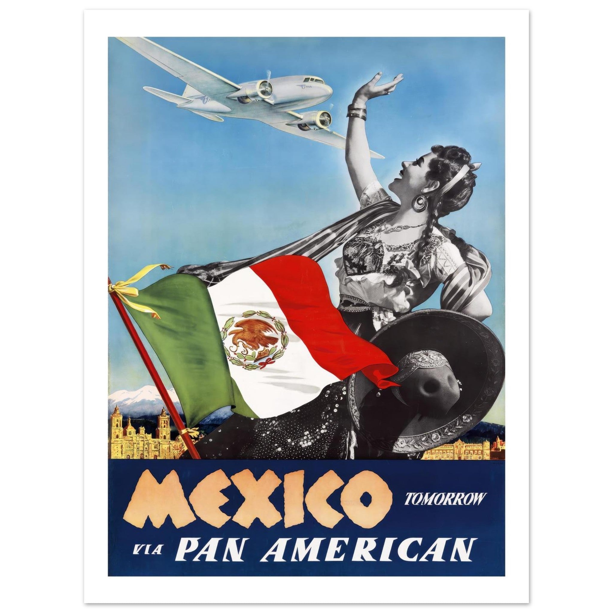 Mexico via Pan American Vintage Travel Poster - Transit Art