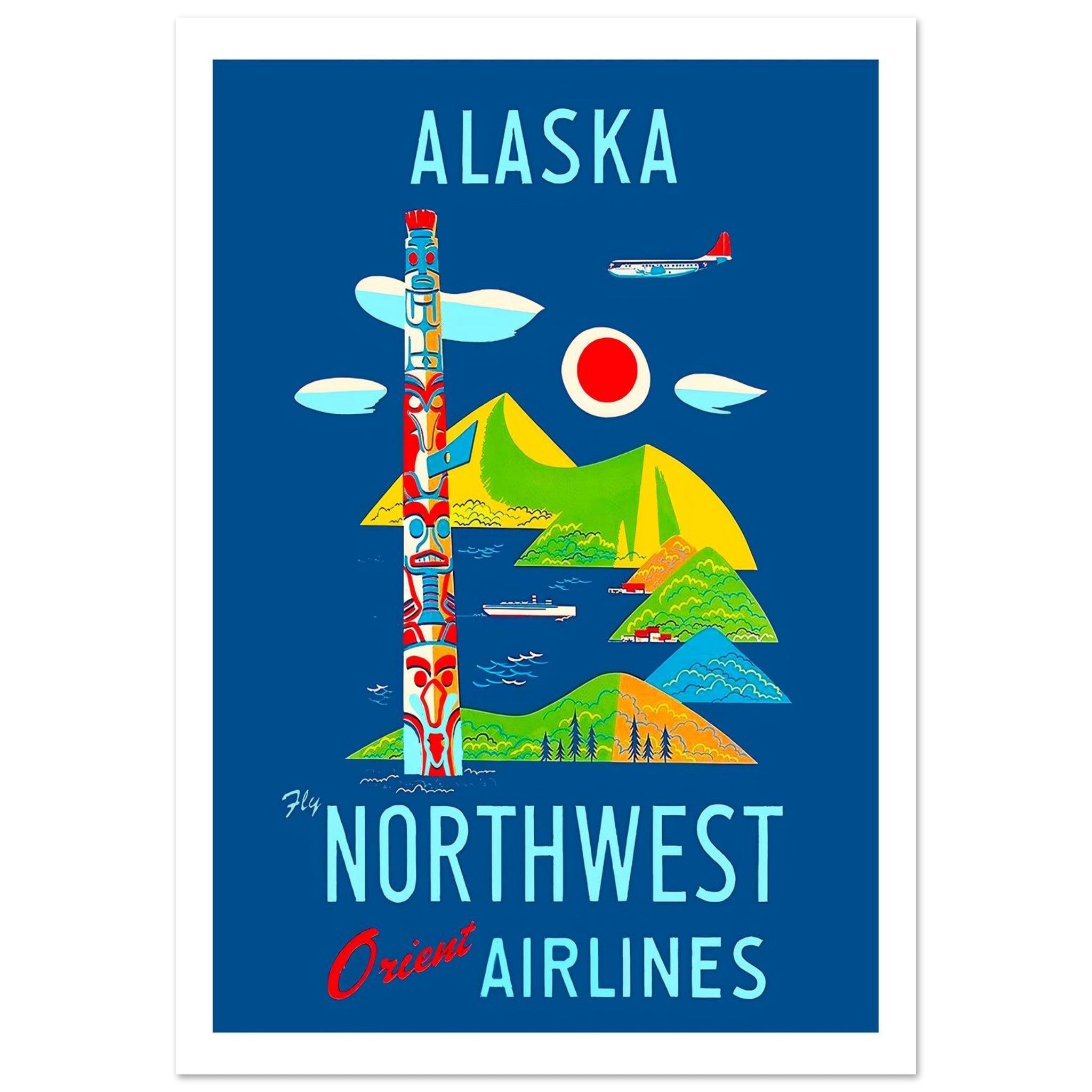 Northwest Orient Airlines Poster Featuring Alaska's Totem Heritage - Transit Art