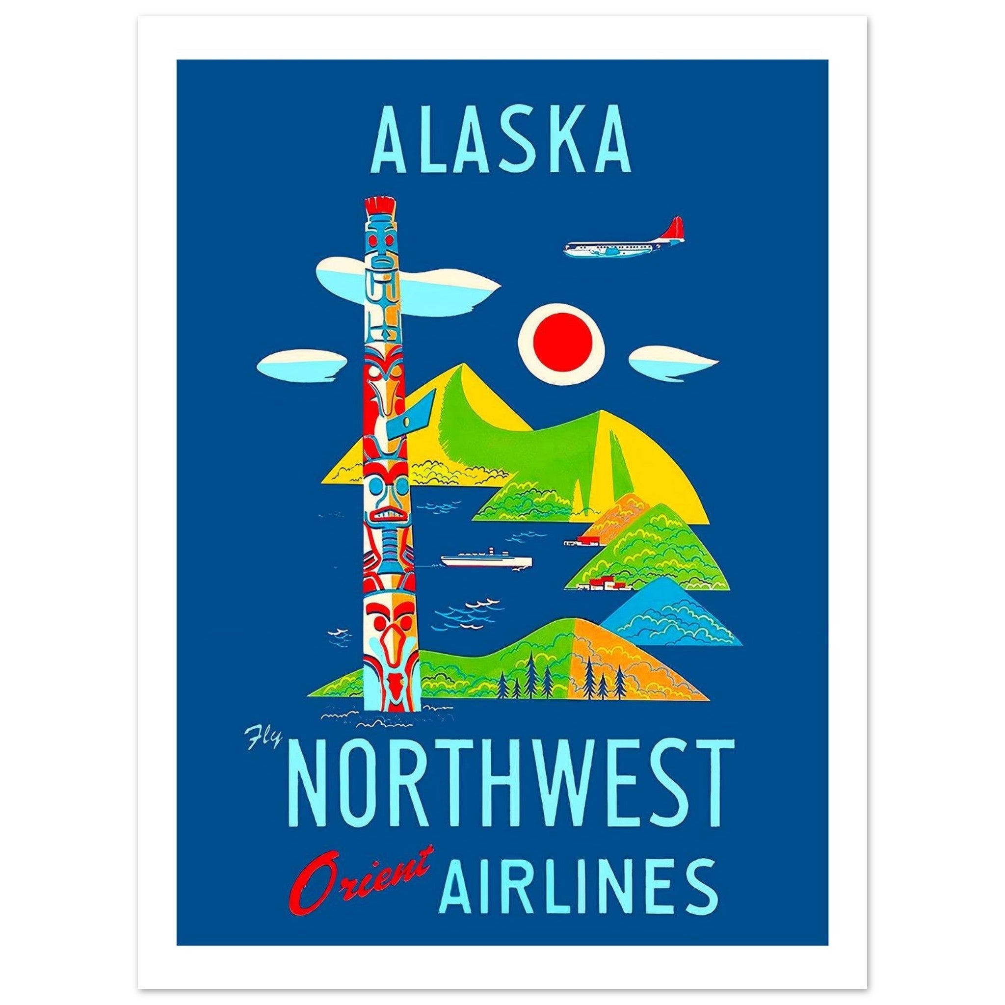 Northwest Orient Airlines Poster Featuring Alaska's Totem Heritage - Transit Art