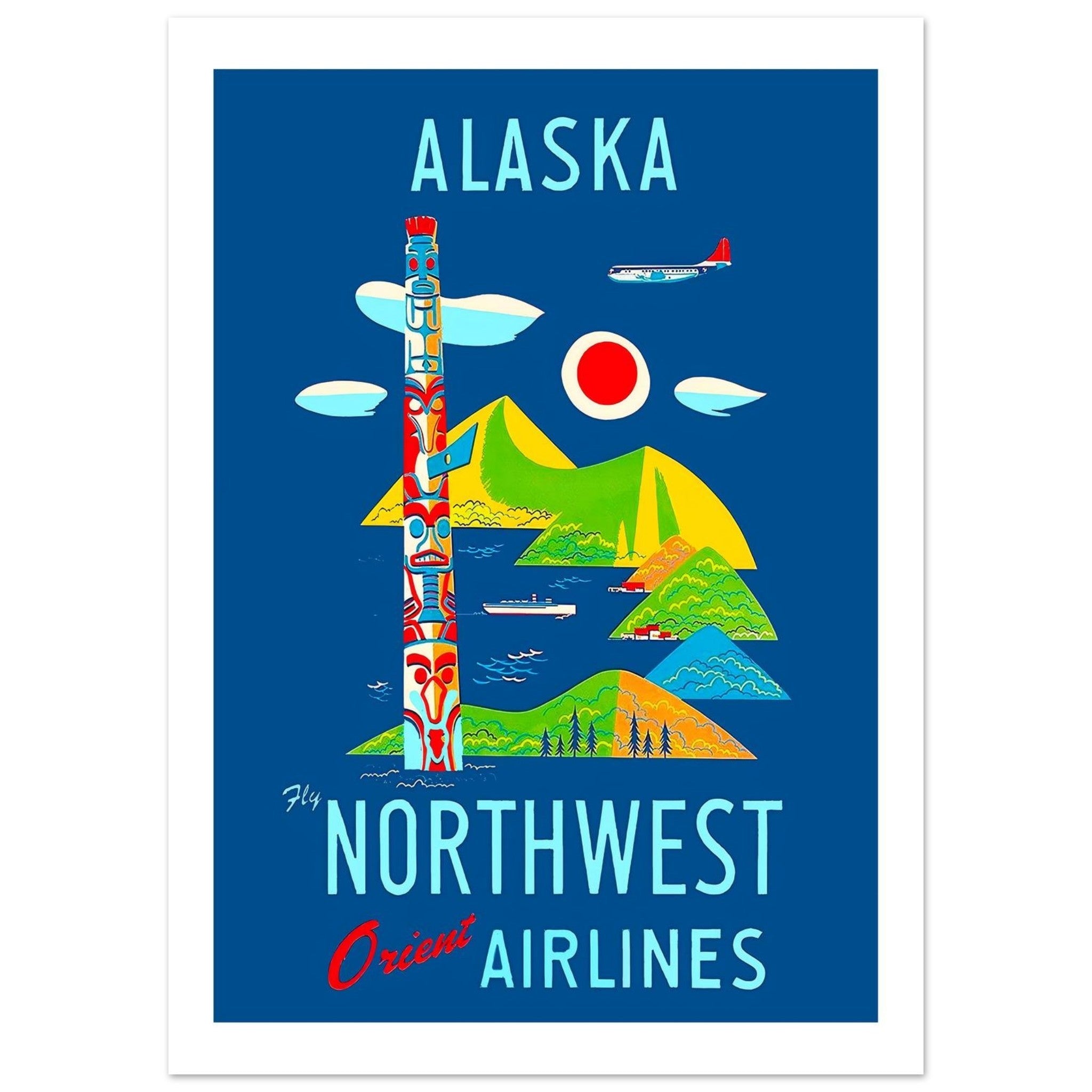 Northwest Orient Airlines Poster Featuring Alaska's Totem Heritage - Transit Art
