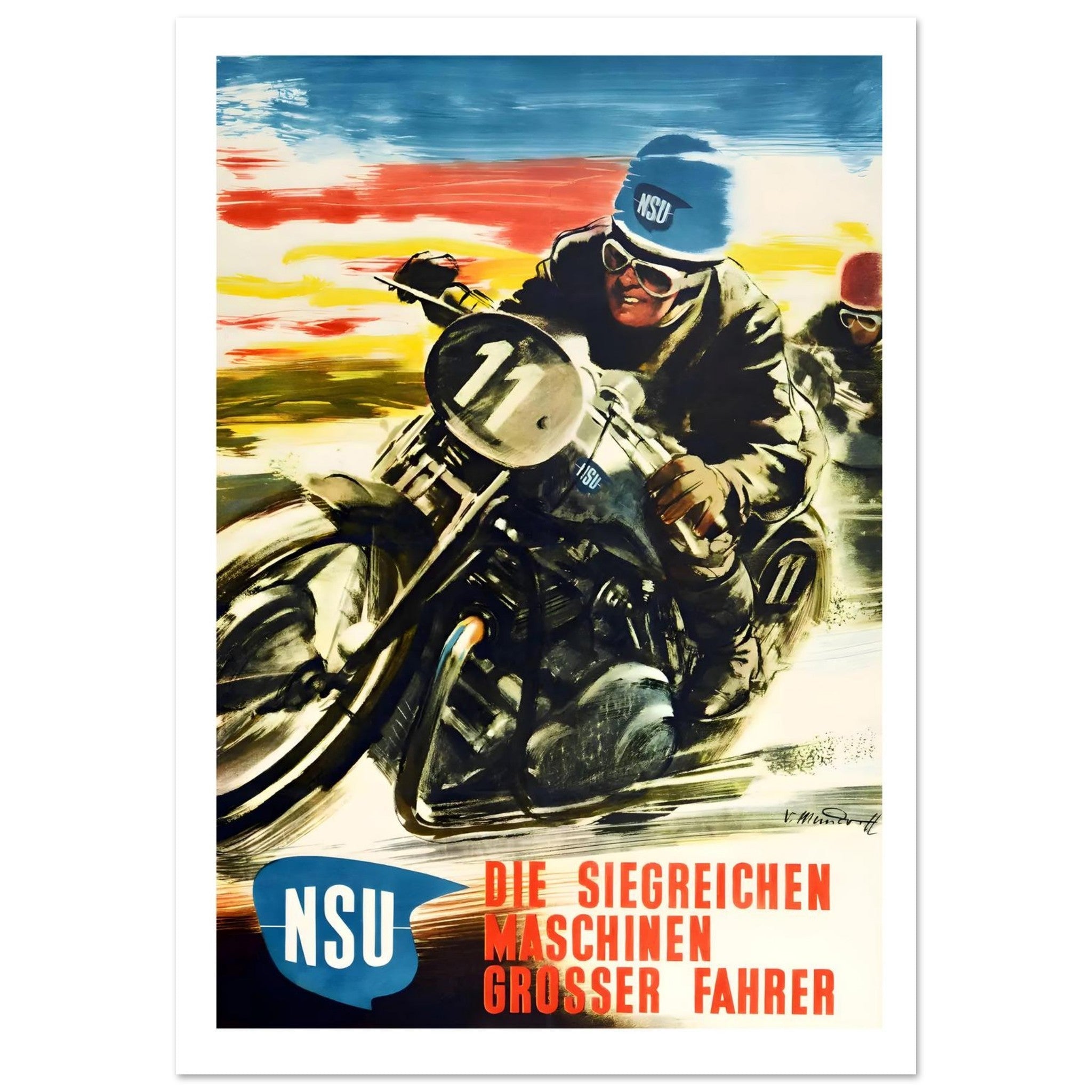 NSU Motorcycle Race Poster: Machines of Champions - Transit Art