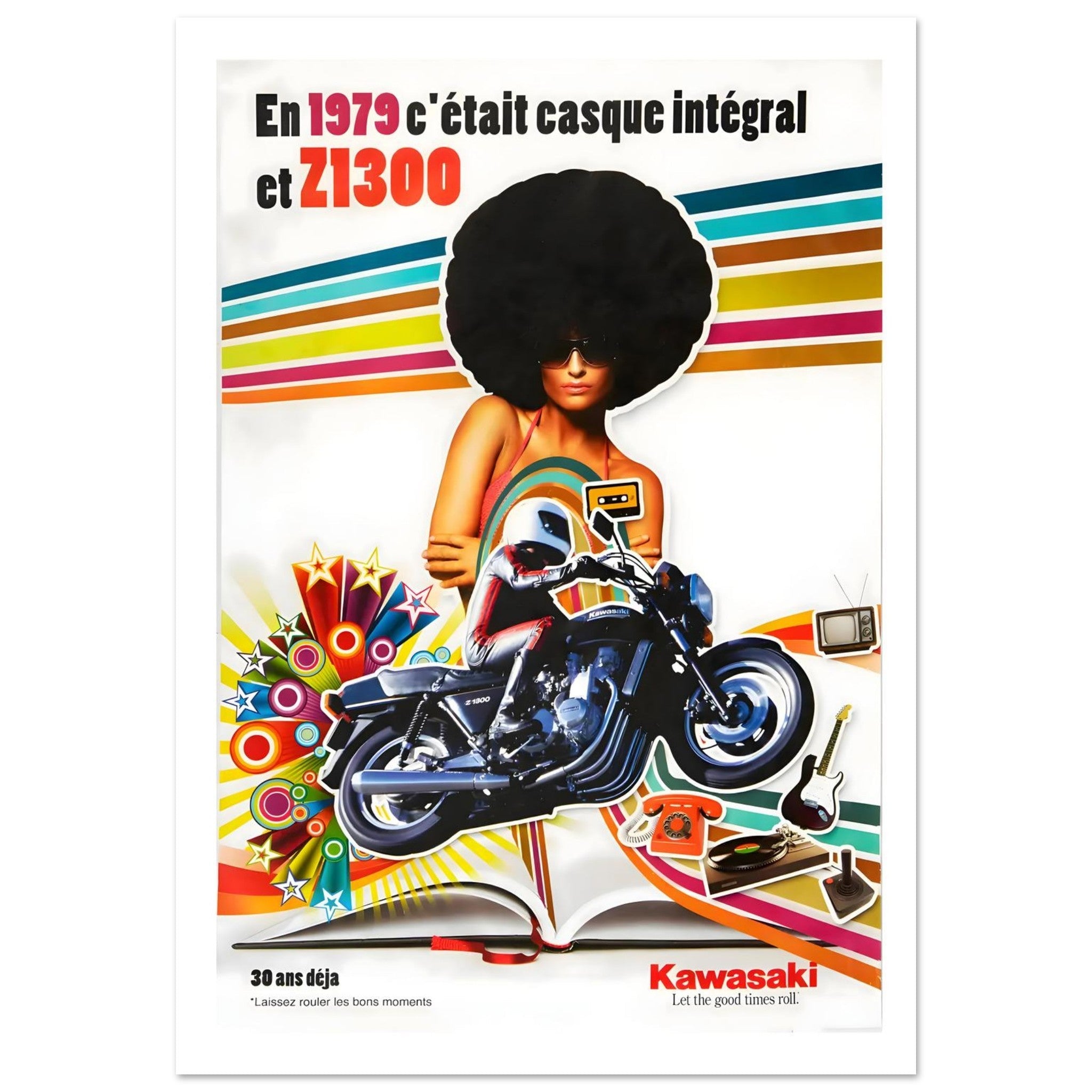 Retro Kawasaki Z1300 Poster Celebrating Iconic 1970s Style - Transit Art