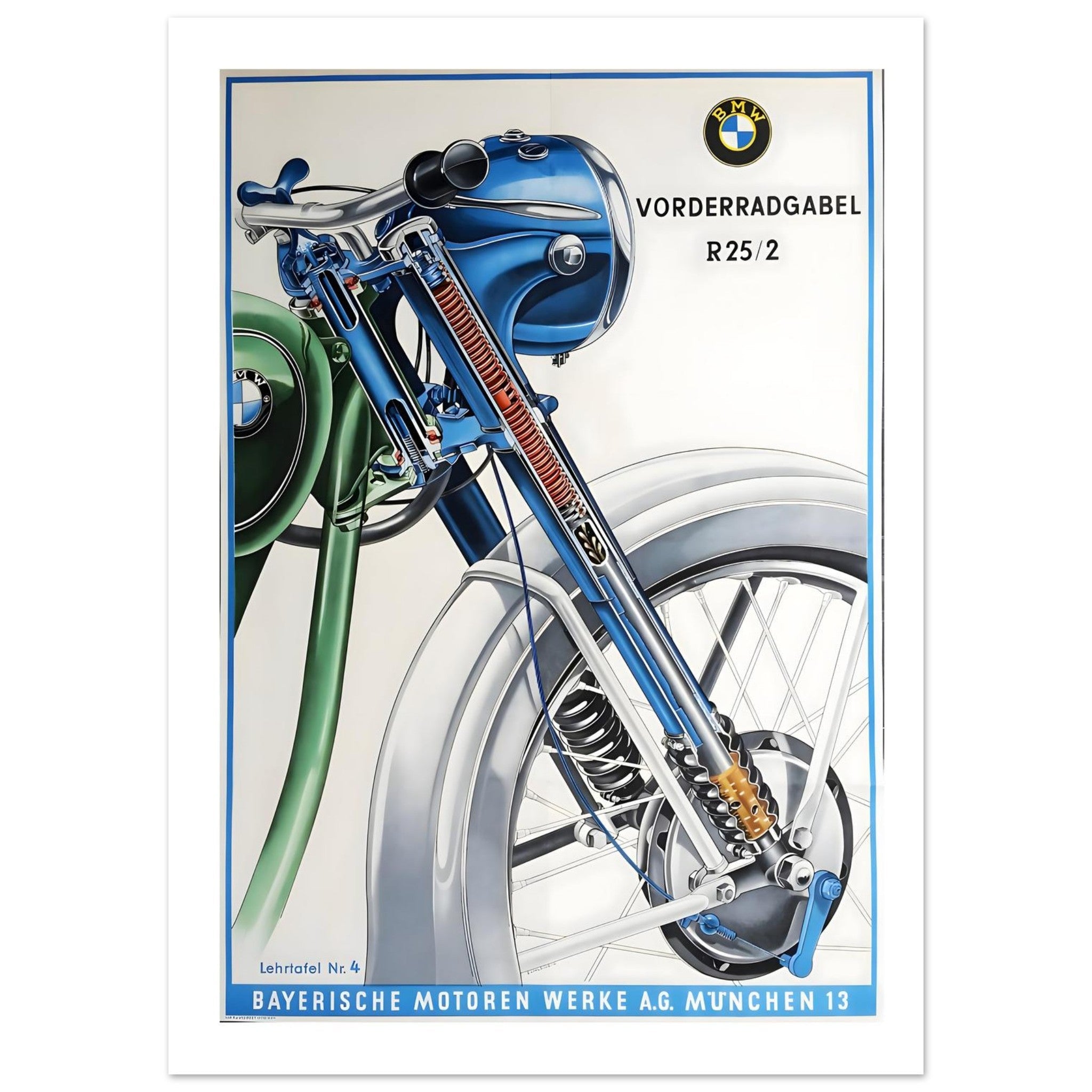 Technical BMW R25/2 Front Fork Poster - Transit Art