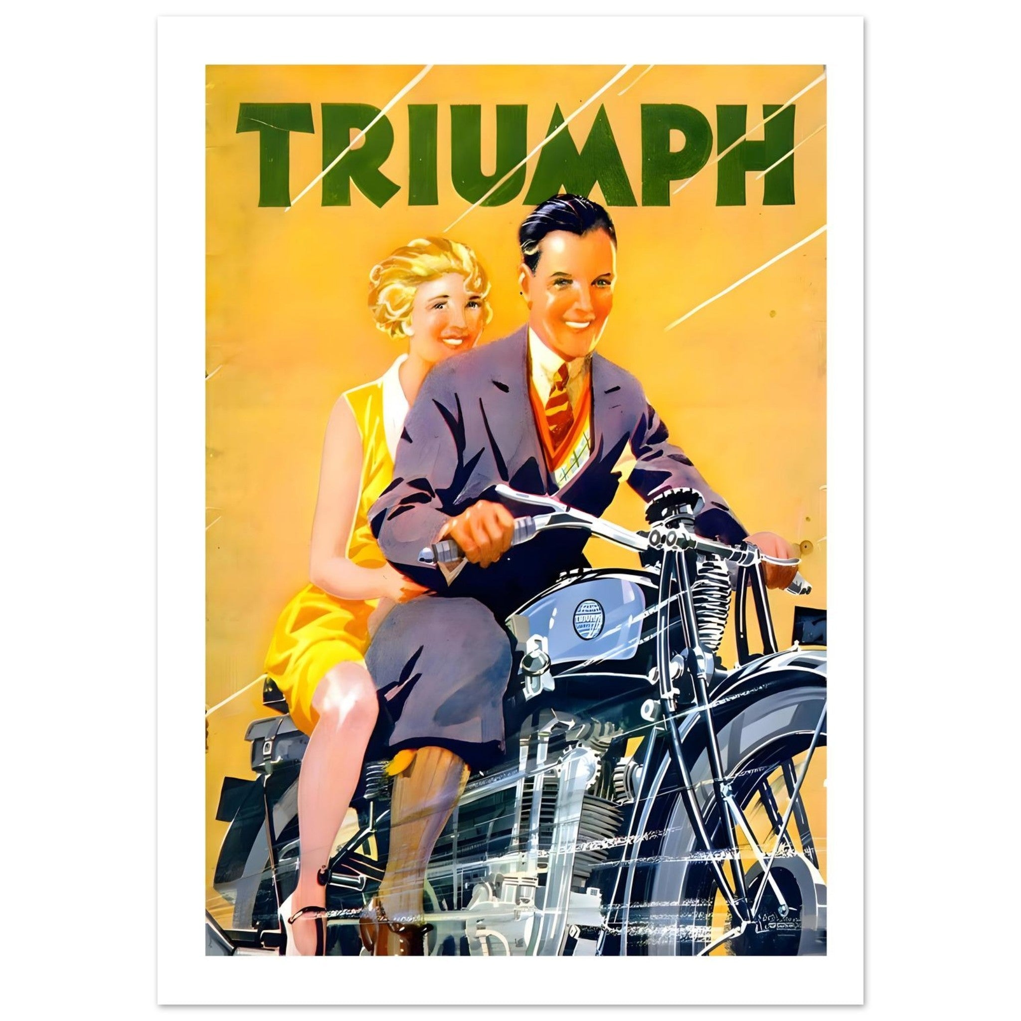 Triumph Motorcycle Advertisement Featuring Stylish Couple - Transit Art