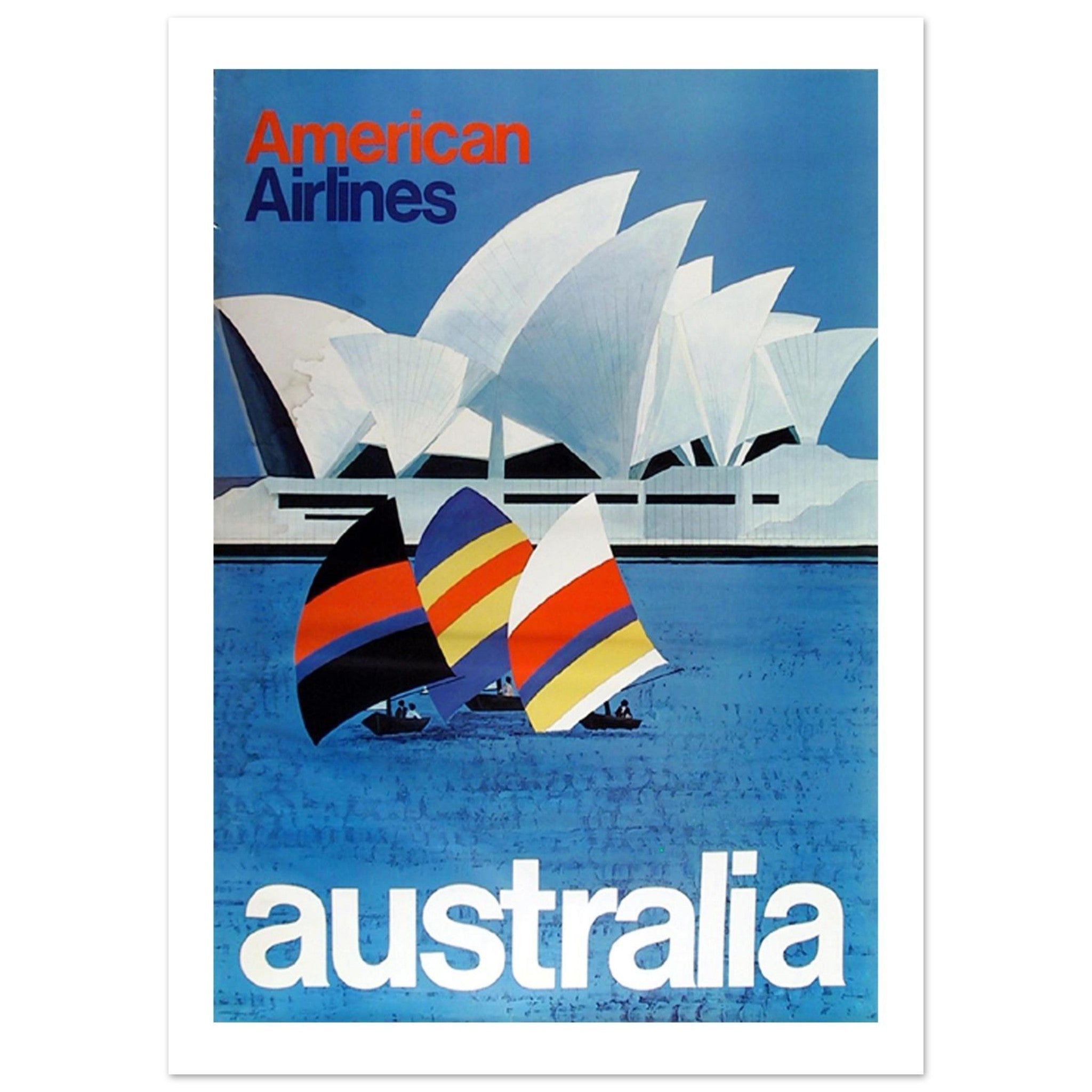 Vibrant Vintage American Airlines Poster Advertising Travel Australia - Transit Art