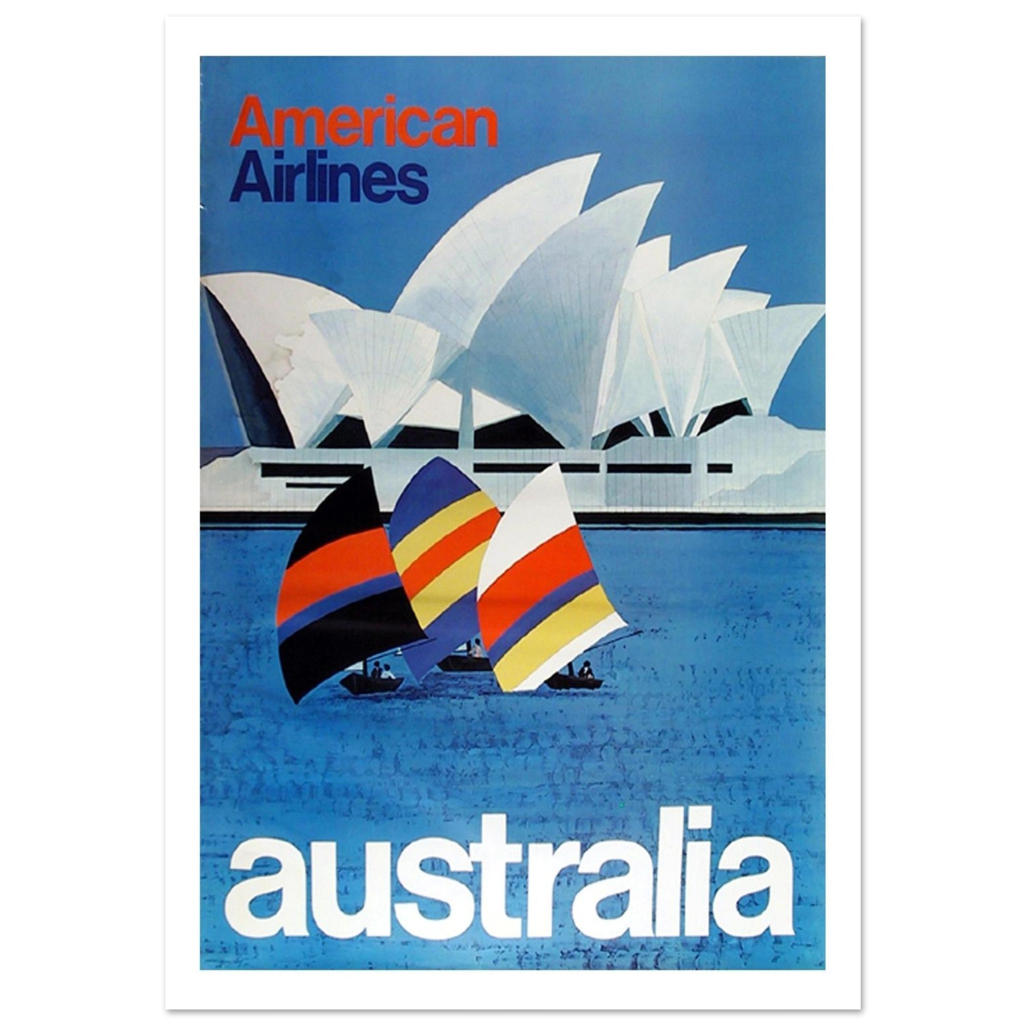Vibrant Vintage American Airlines Poster Advertising Travel Australia - Transit Art