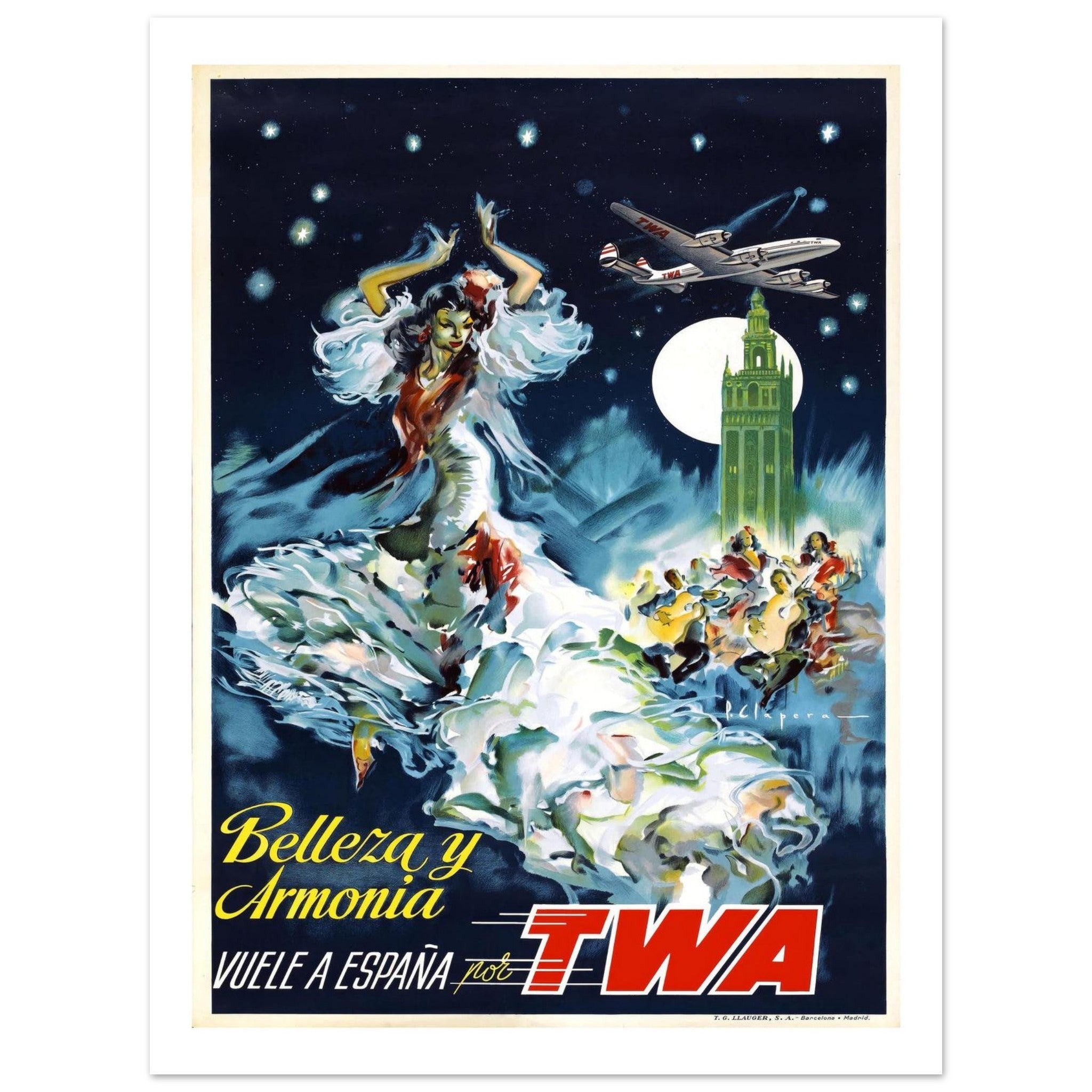 Vibrant Vintage TWA Poster Advertising Flights To Spain - Transit Art
