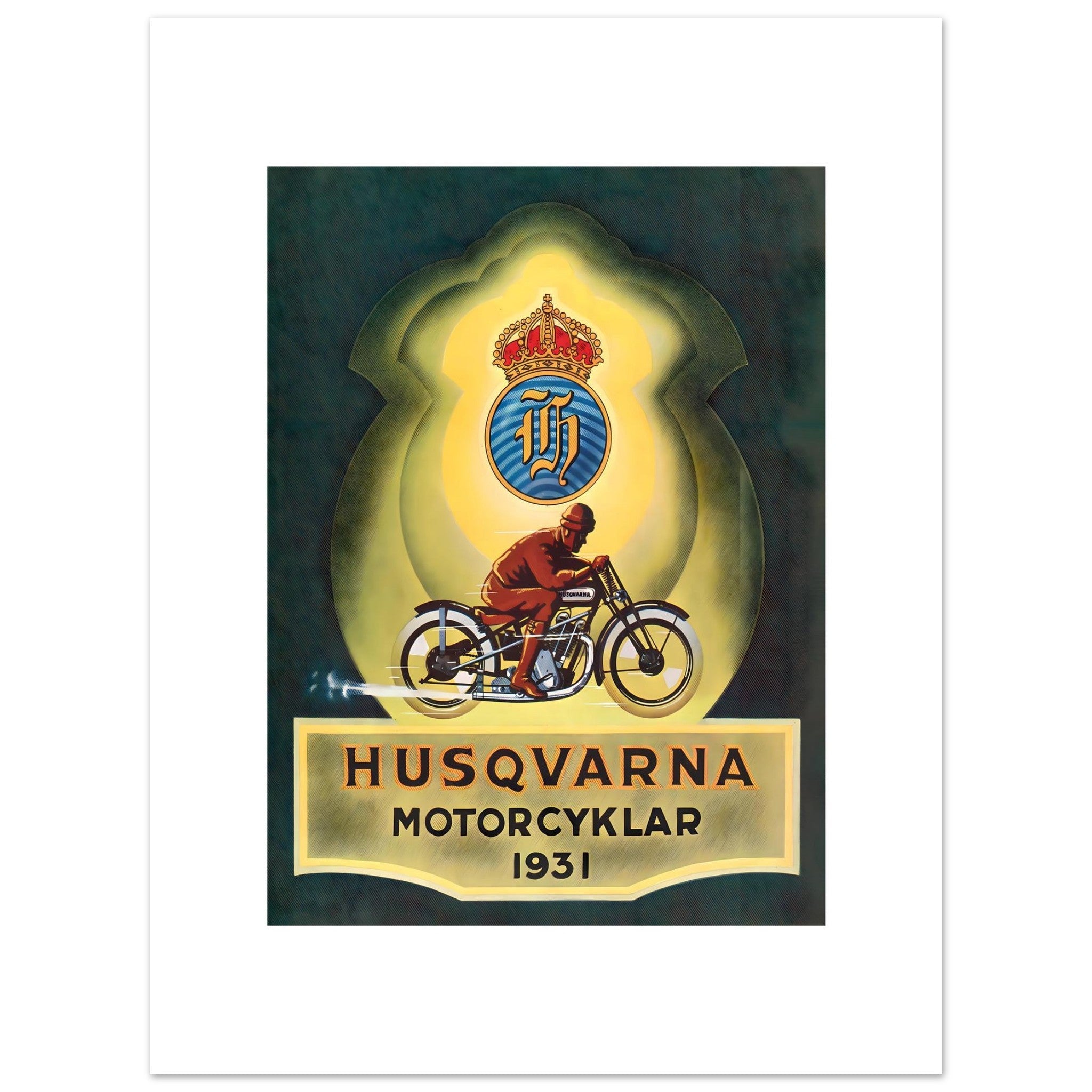 Vintage 1931 Husqvarna Swedish Motorcycle Poster - Transit Art