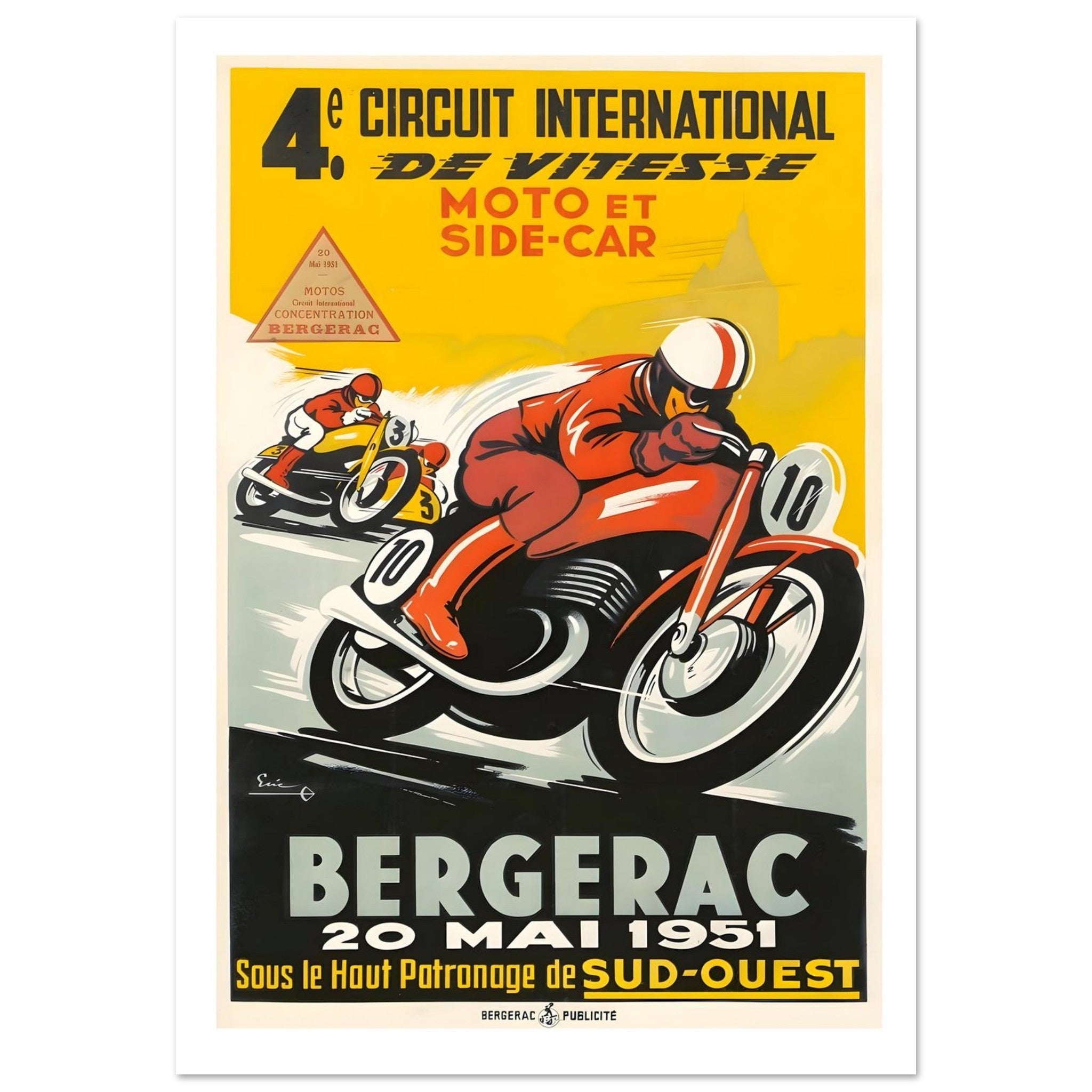Vintage 1951 Bergerac International Sidecar Poster - Transit Art