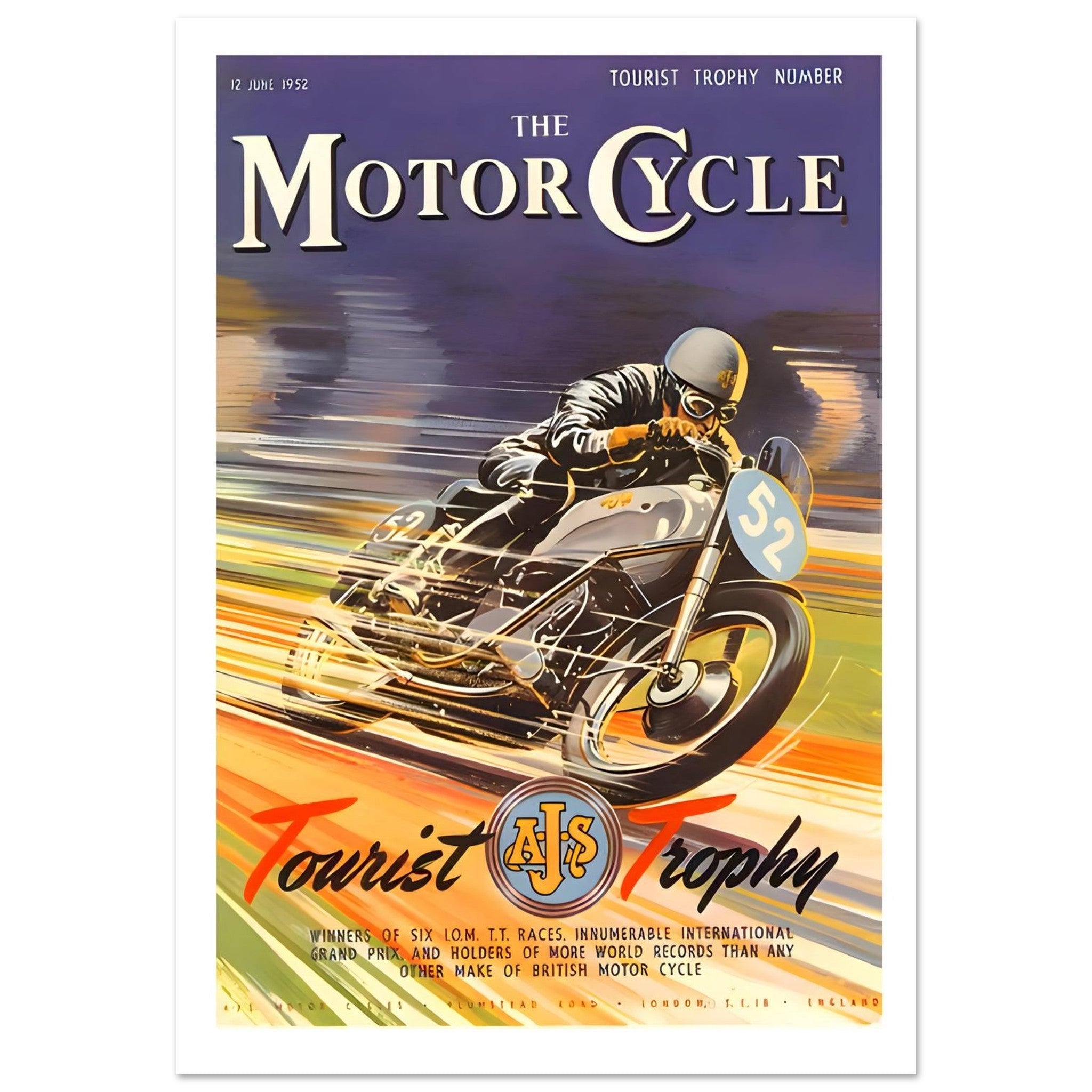 Vintage 1952 AJS Tourist Trophy Poster - Transit Art