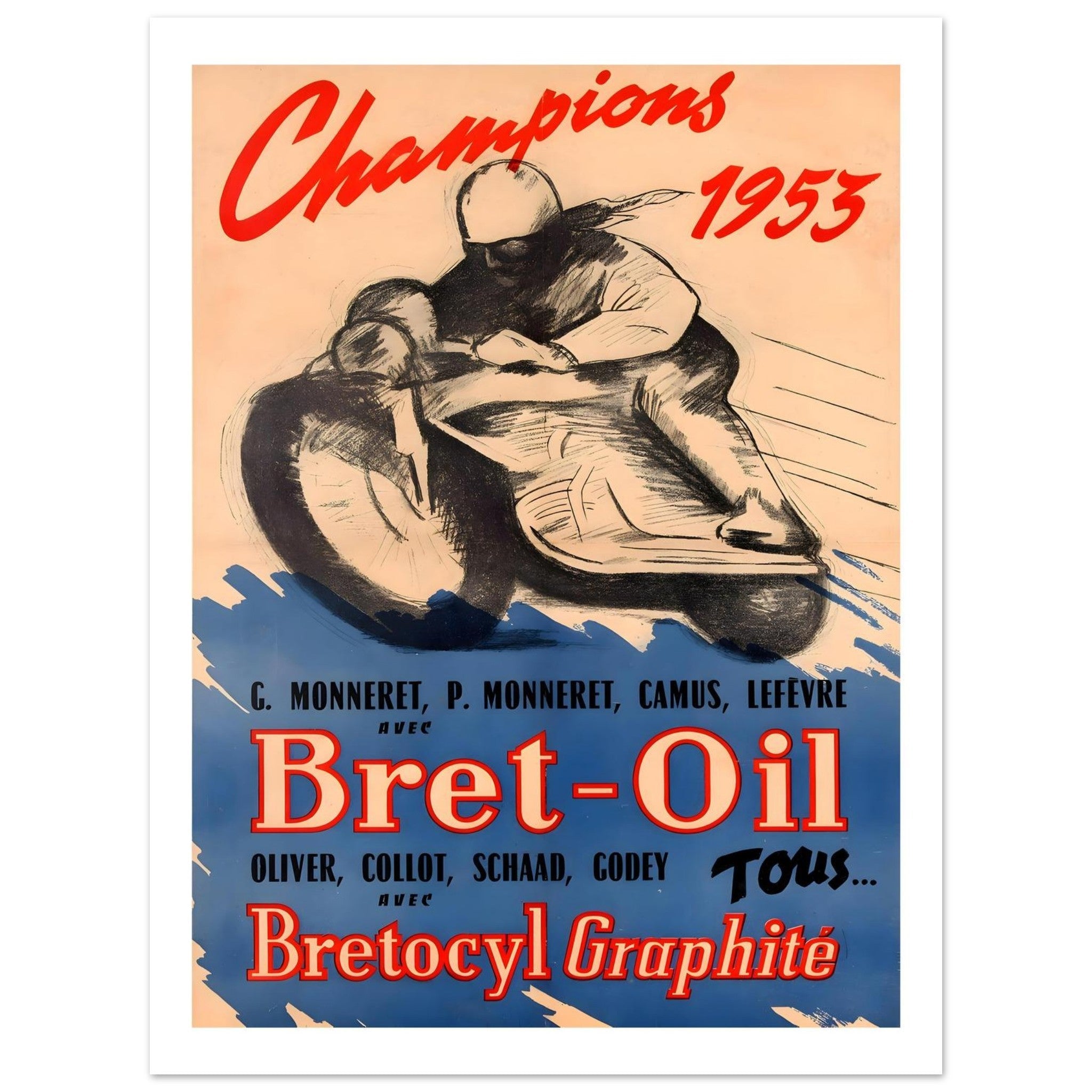 Vintage 1953 Bret - Oil French Racing Poster - Transit Art