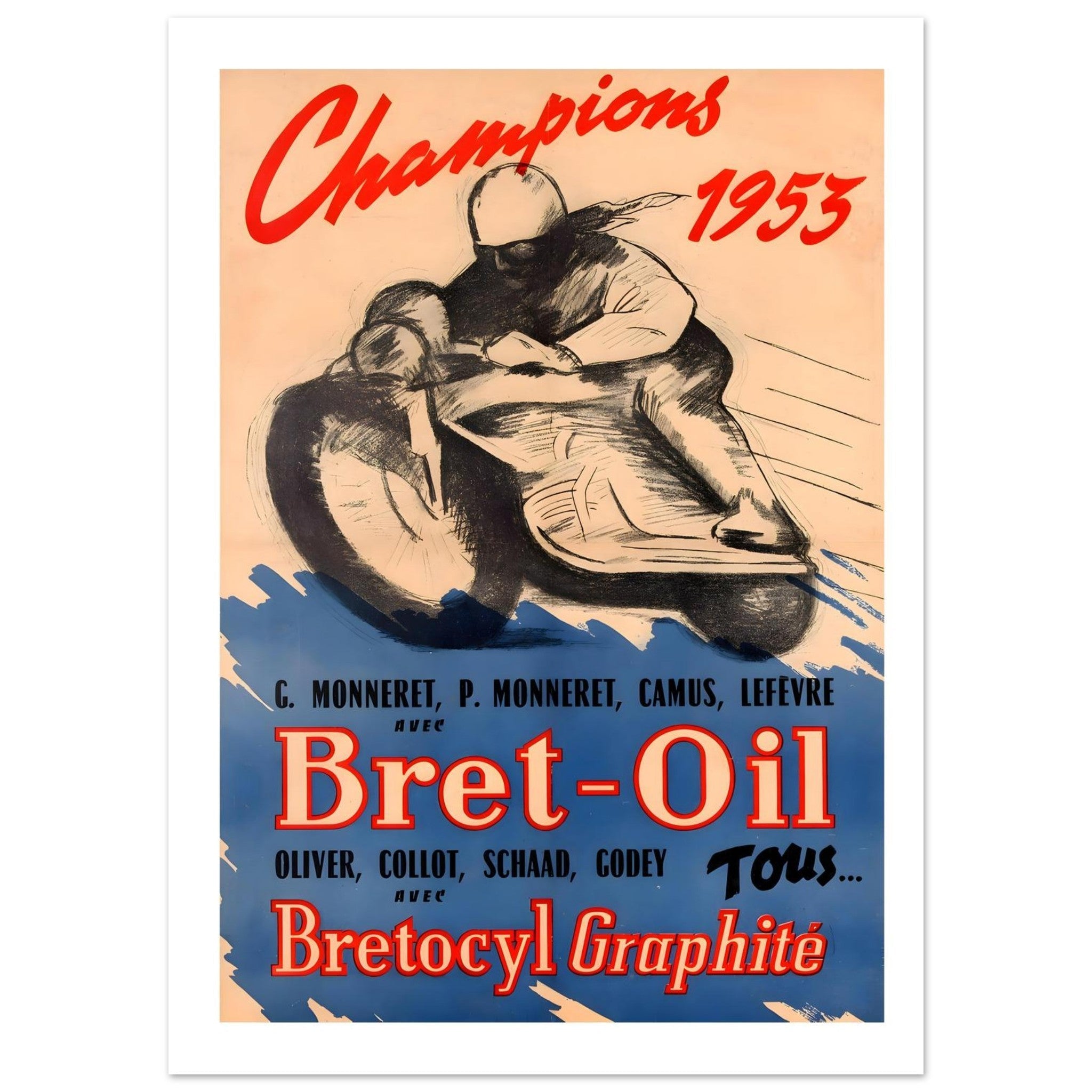 Vintage 1953 Bret - Oil French Racing Poster - Transit Art