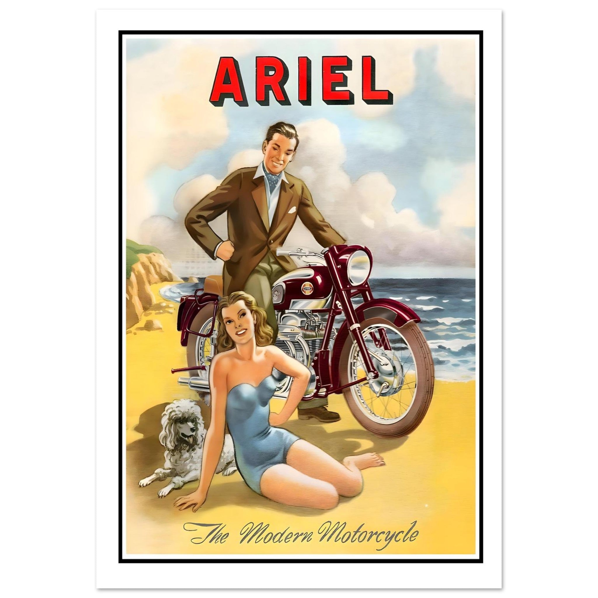 Vintage Ariel Modern Motorcycle Beach Advertisement - Transit Art