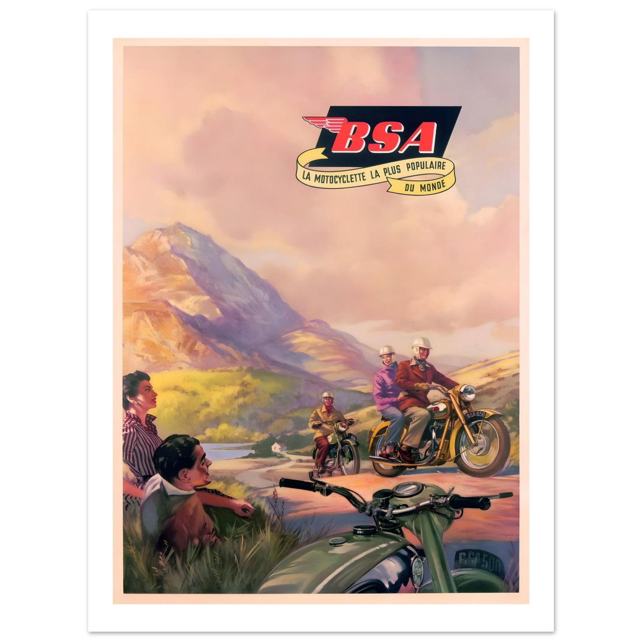 Vintage BSA Popular World Motorcycle Poster - Transit Art