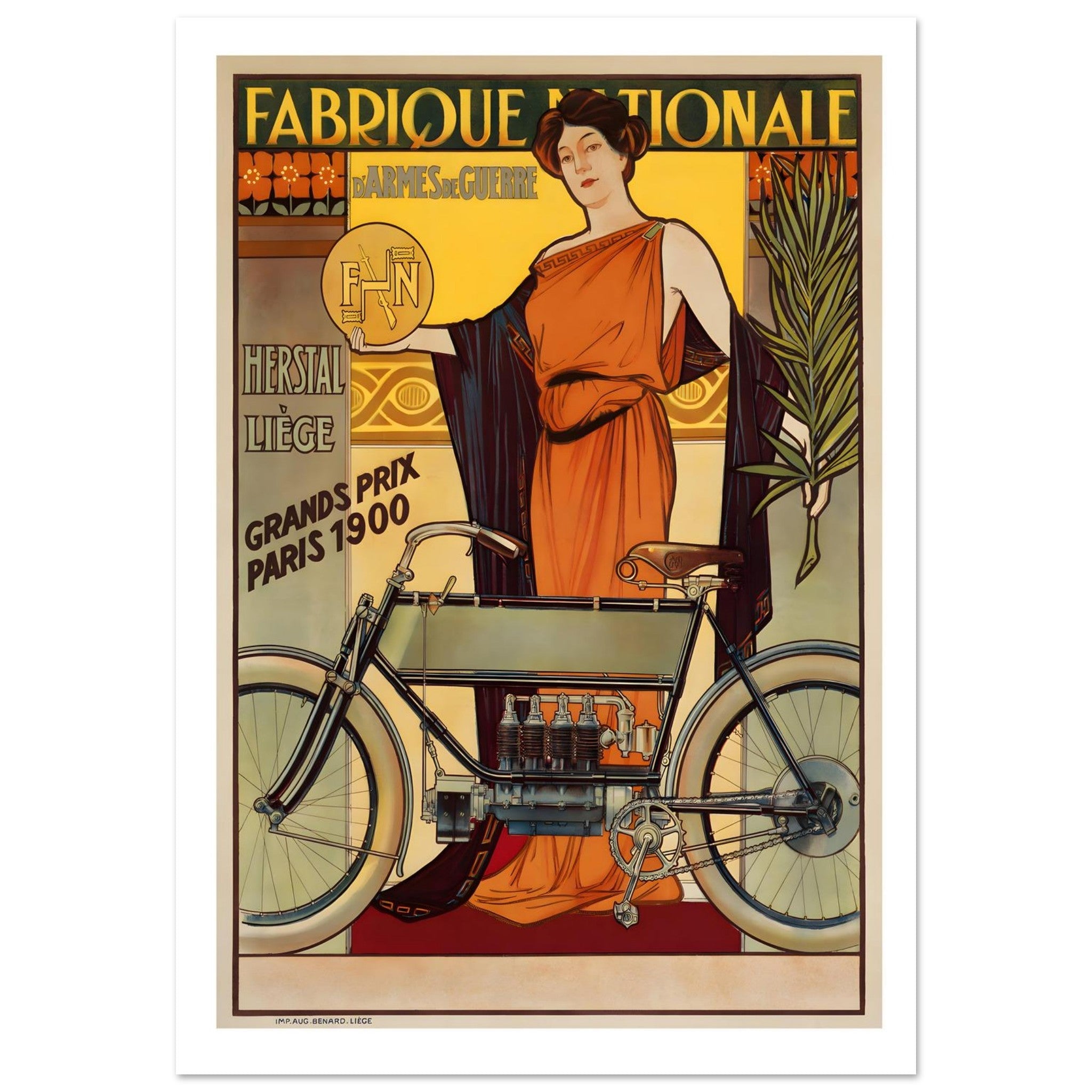Vintage Fabrique Nationale Art Nouveau Advertising Poster - Transit Art