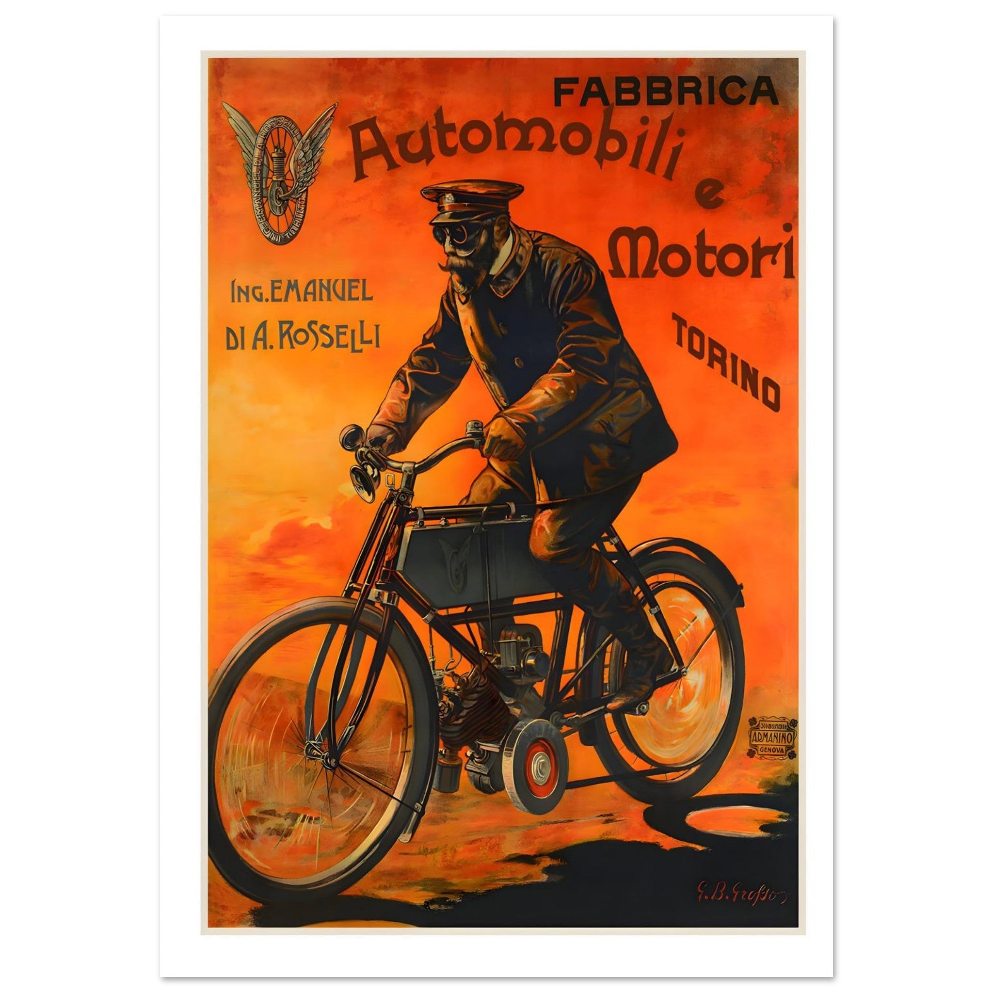 Vintage Italian Rosselli Torino Motorcycle Poster - Transit Art